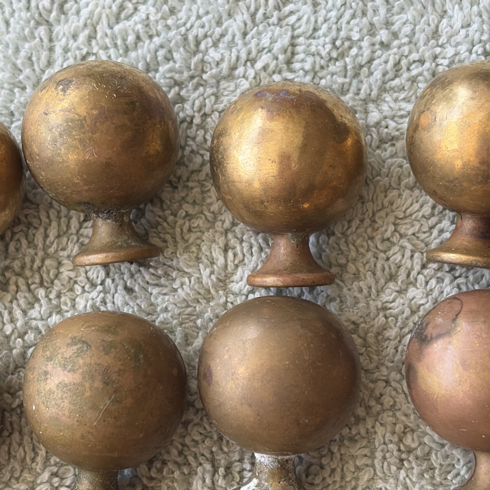 44 Brass Drawer One Inch Pulls, Round Cannon Ball Style Nice Patina!