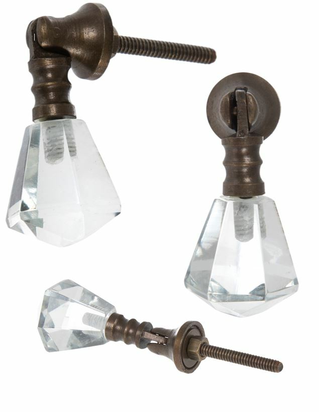 Vintage-Brass Teardrop Glass Drawer Pull Handle Furniture Cabinet Knob Hardware