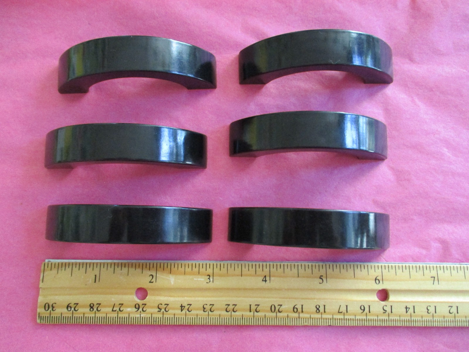 Vintage Set of 6 Black Bakelite Drawer Pulls Door Handles- 3″ Long – No screws