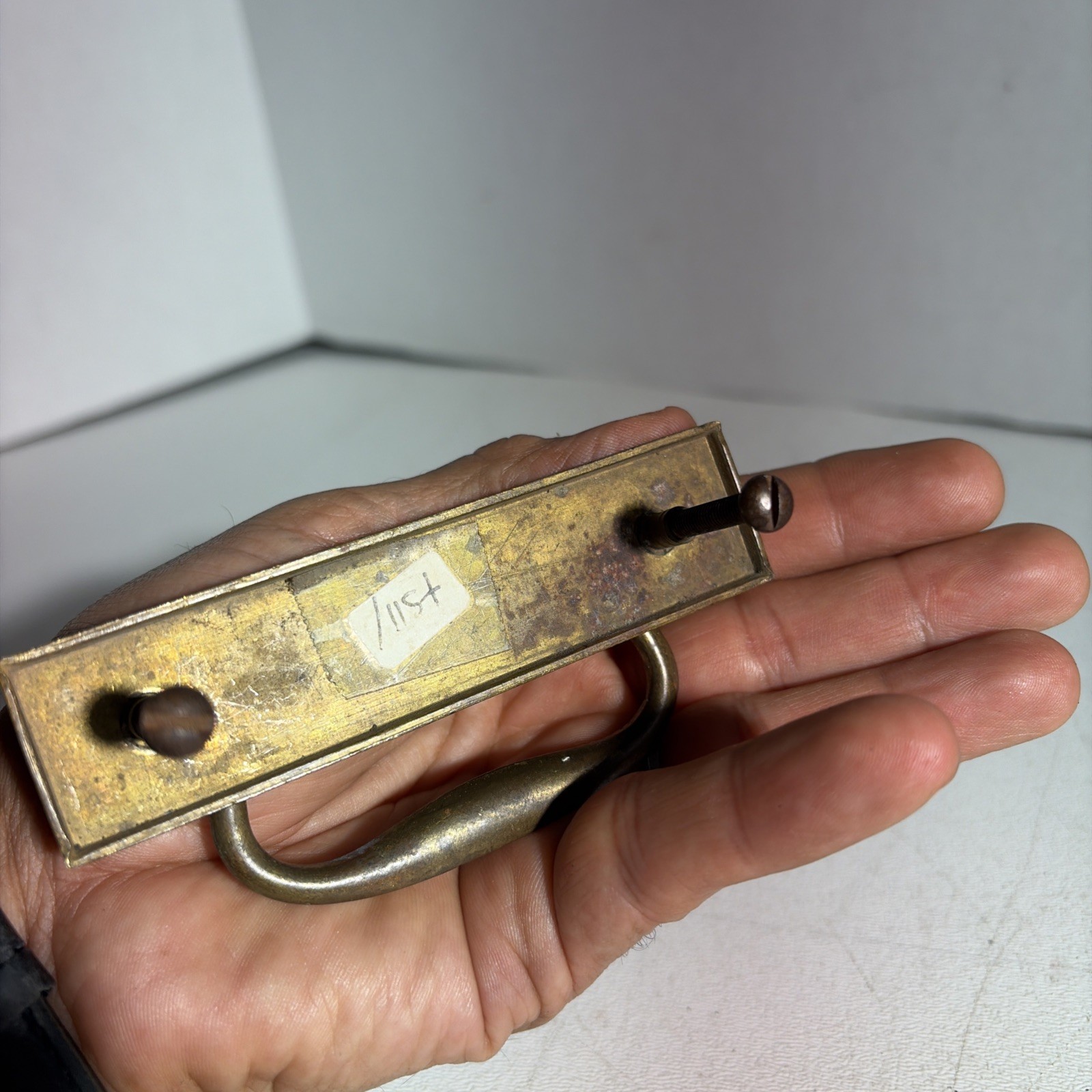 Vintage Single Mid Century Modern Brass Drawer Bail Drop Pull Handle