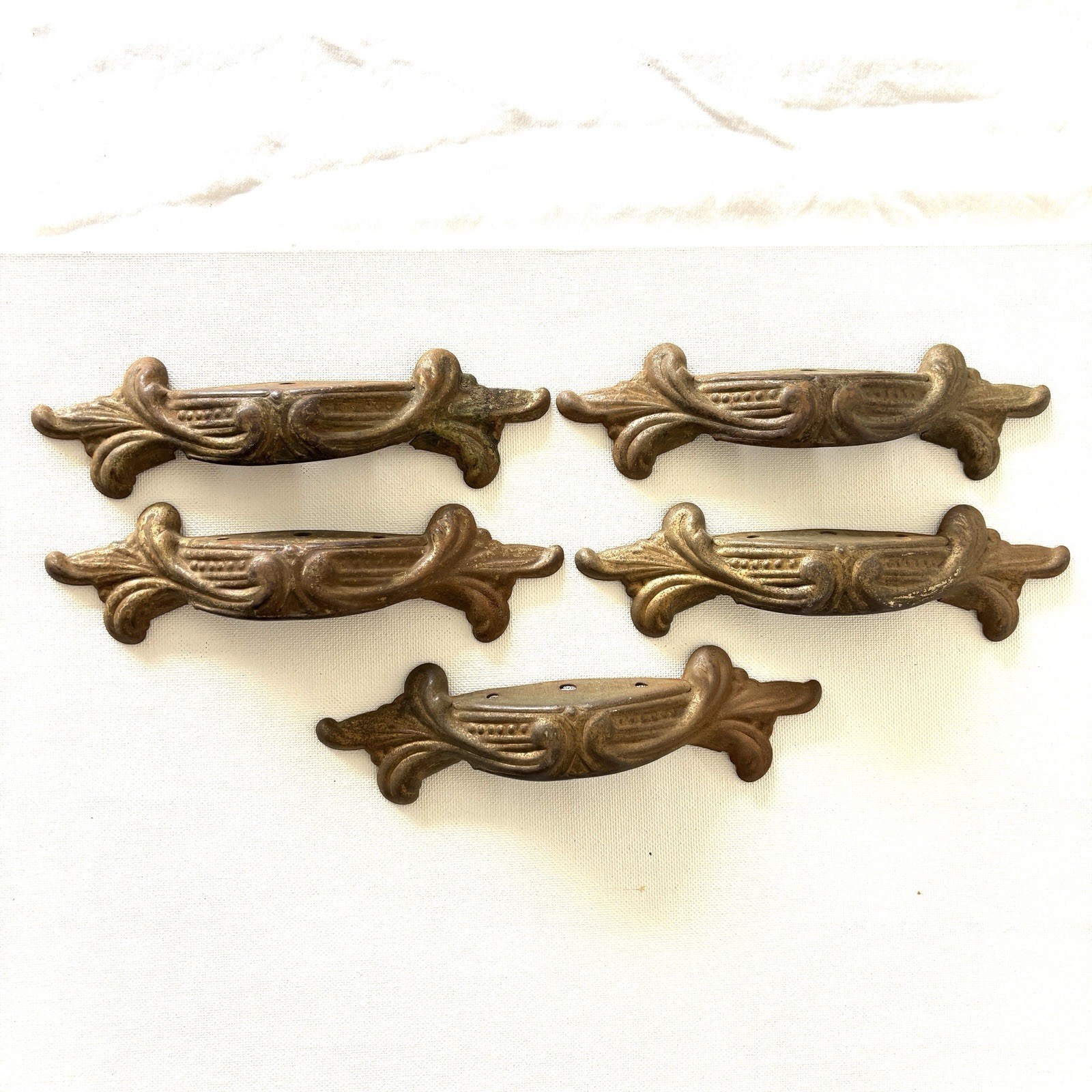 Set of 5 art Nouveau Pulls waterfall dresser Drawer Pull Antique Deco Apothecary