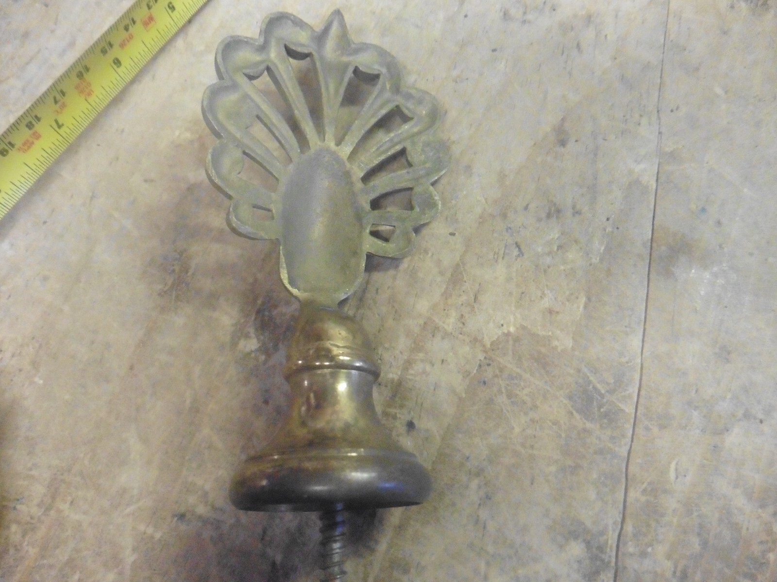 Antique peacock fancy brass cabinet door lock latch drawer pull finial screw on