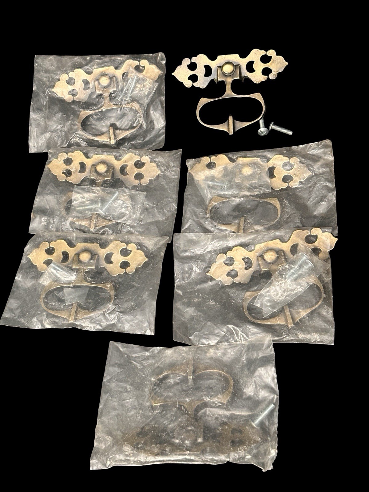 7 Vtg Allison Japan Gothic Drawer Pulls Backplate Escutcheon Ornate Chippendale