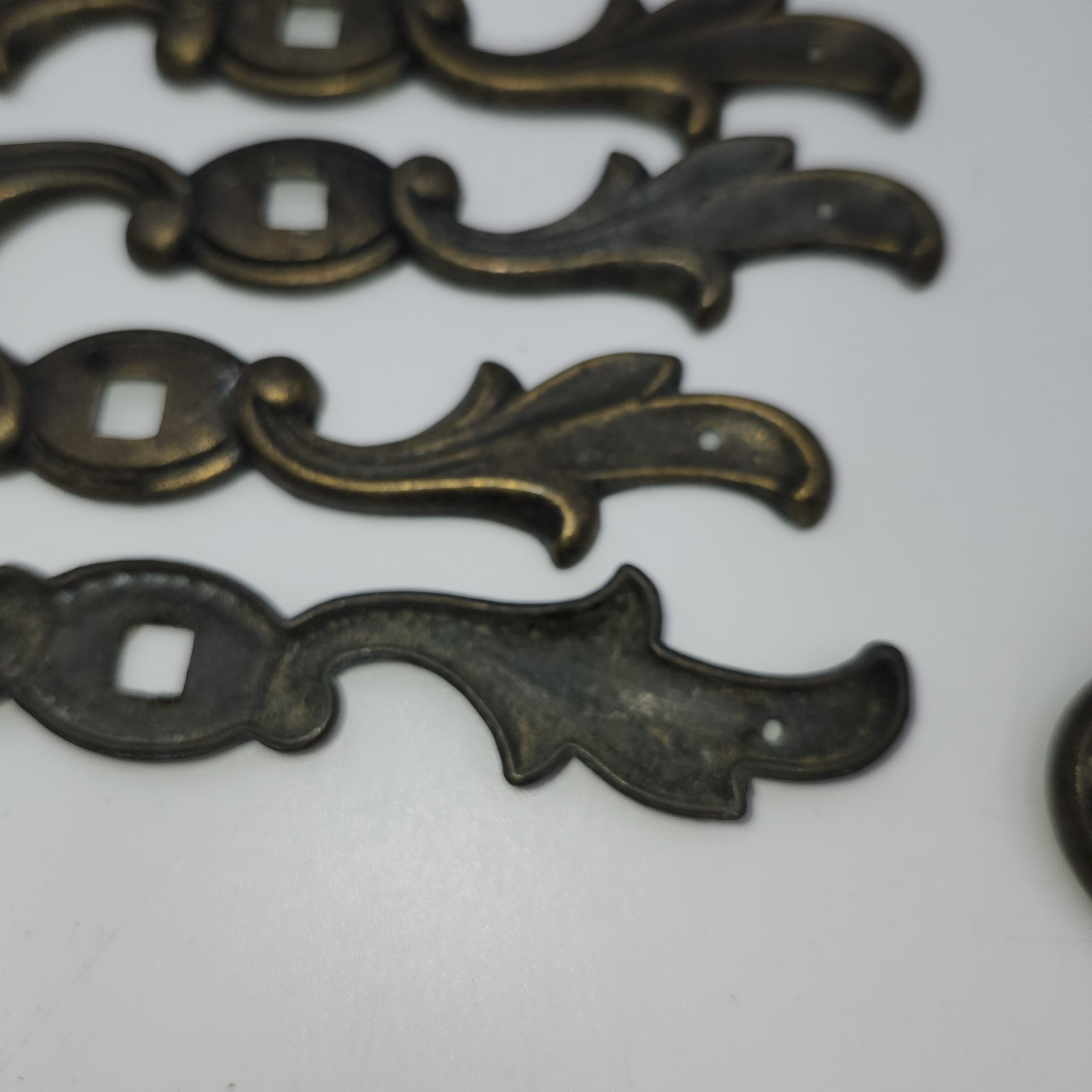 7 vintage ANTIQUE BRASS DRAWER CABINET back plate knob