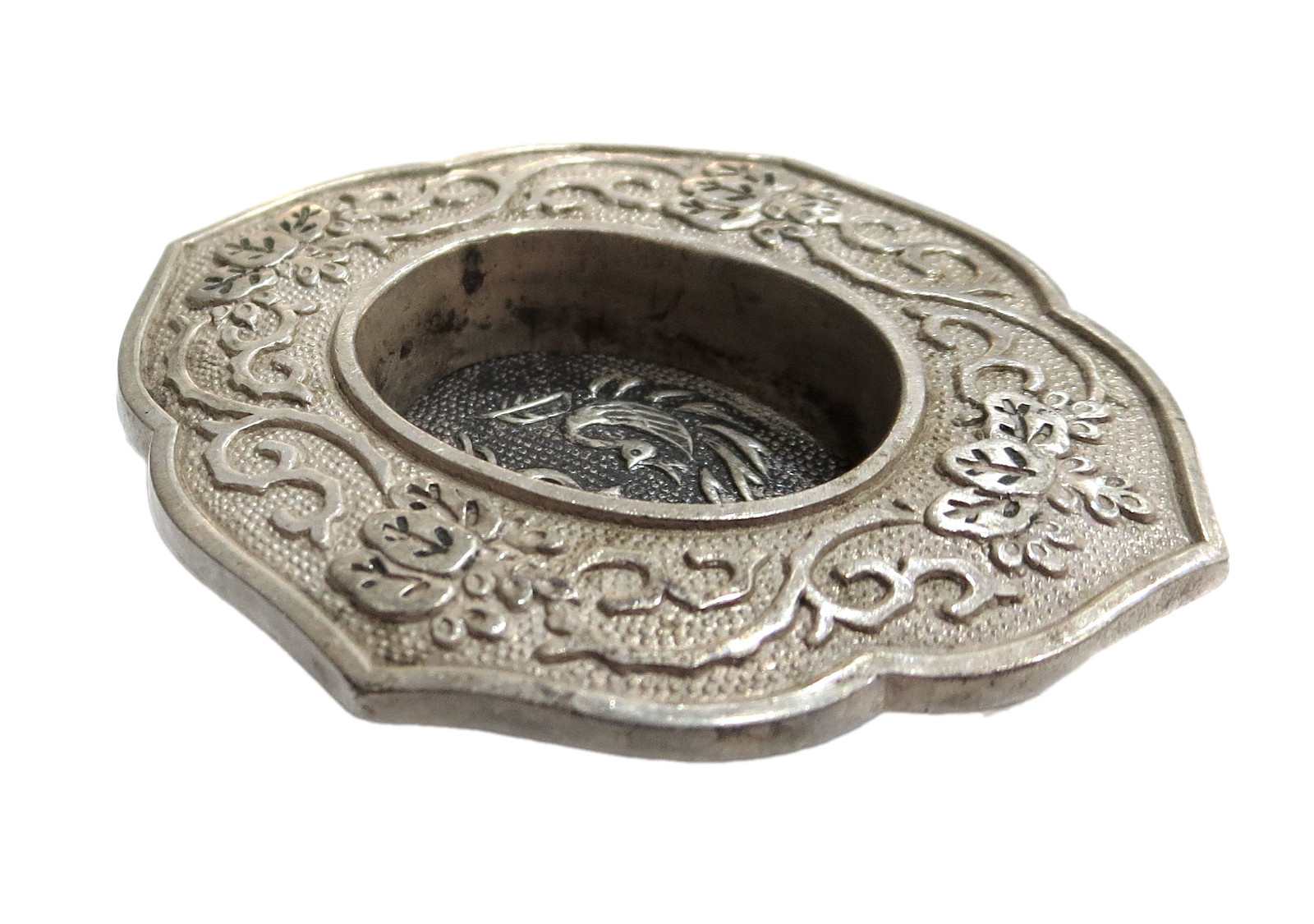 JAPANESE Silver ANTIQUE/VINTAGE Drawer Pull Slide Fine 2 Peacocks