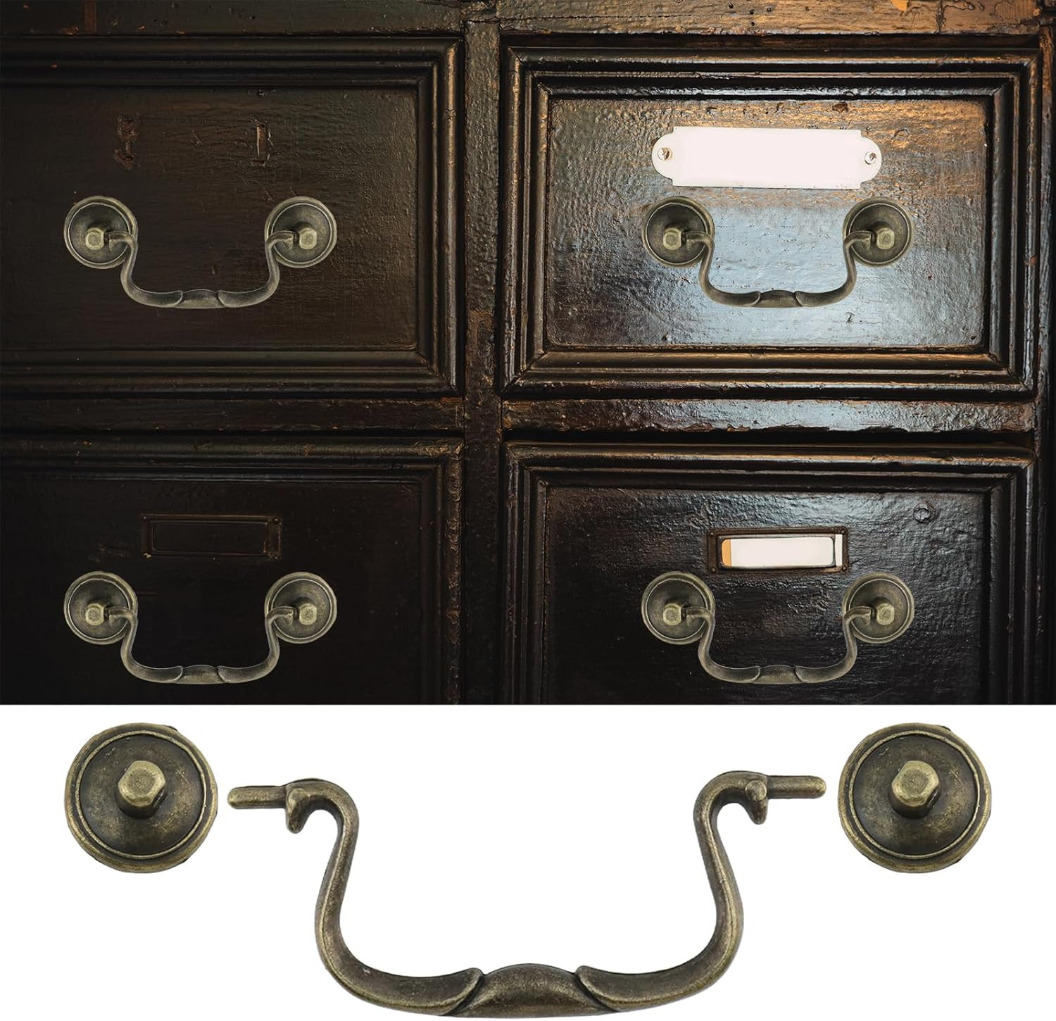 6 Pcs Antique Bail Handle Drop Pulls Vintage Bronze Drop Bail Drawer Cabinet