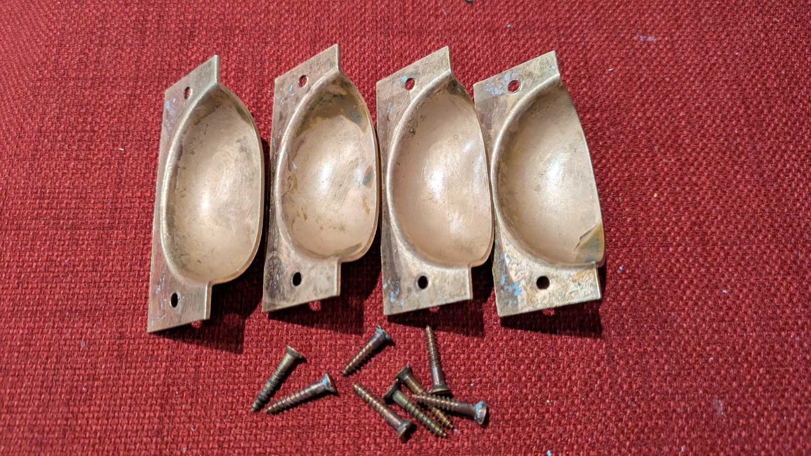 Set of 4 Vintage Rectangular Brass Bin Cup Drawer Pulls 3″ CTC Front Mount