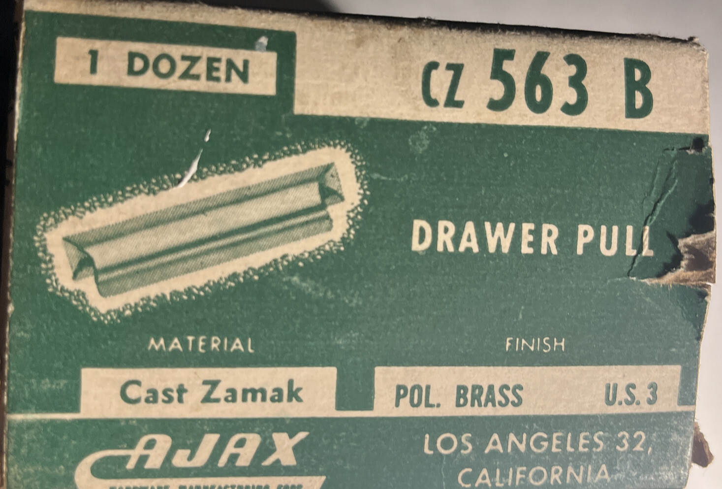 Lot Of 6) Vintage USA made, Ajax cz563b Drawer Pull, 3” Hole, polish brass, NOS