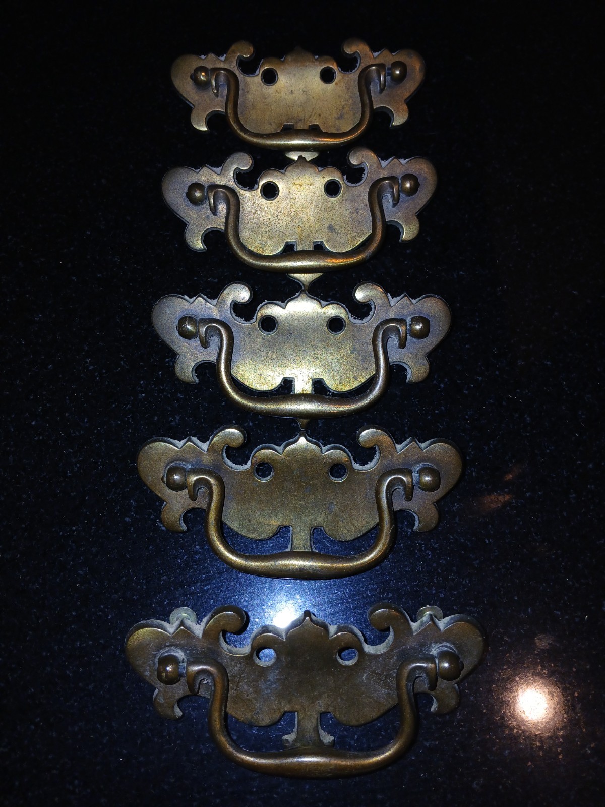 5 Vintage 3.5 OC Solid Keller Brass Co. Drawer Pulls For Temple Stuart Buffet