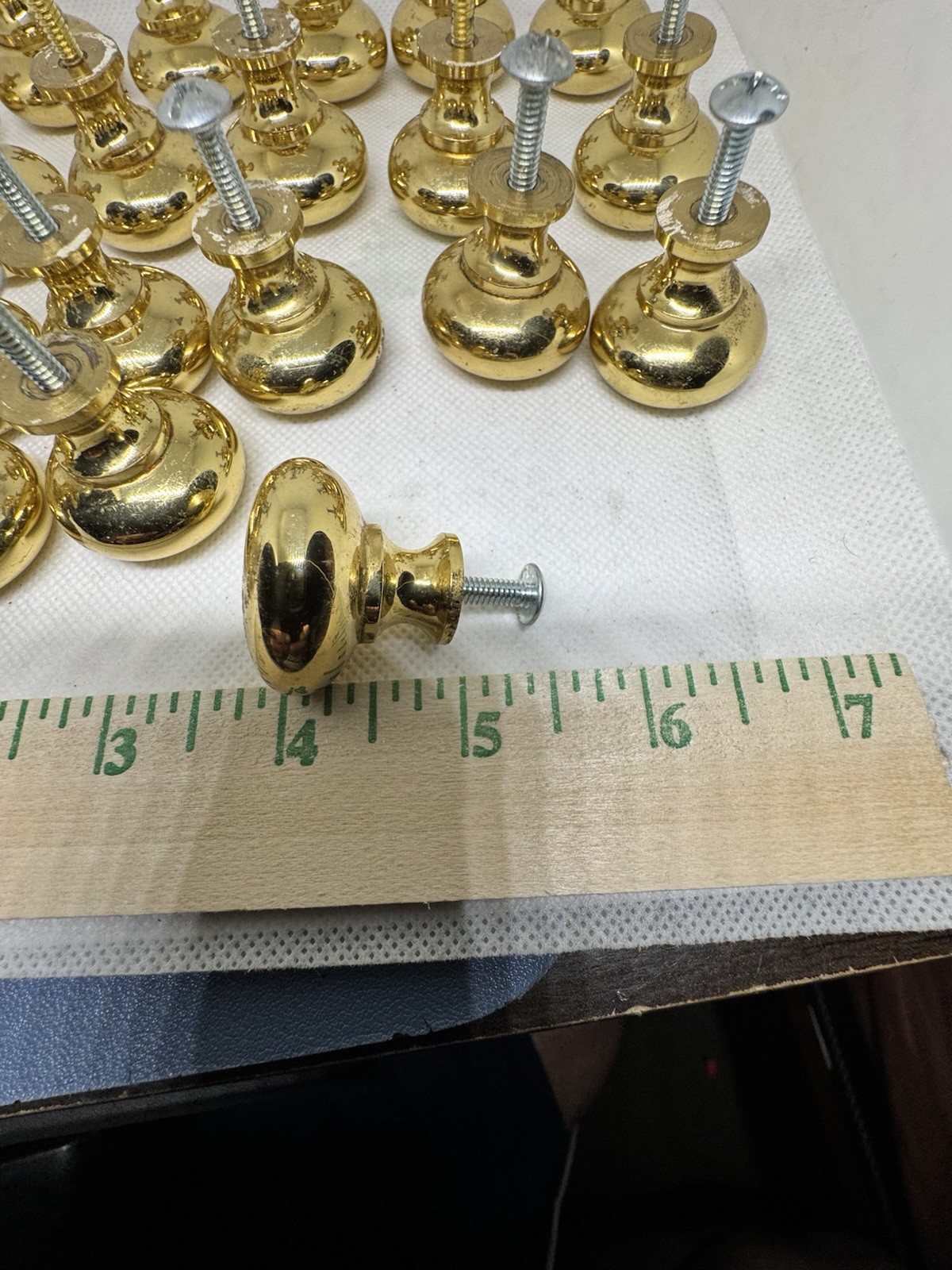 22 -matching vintage solid brass round drawer cabinet knobs pulls 1”x1”