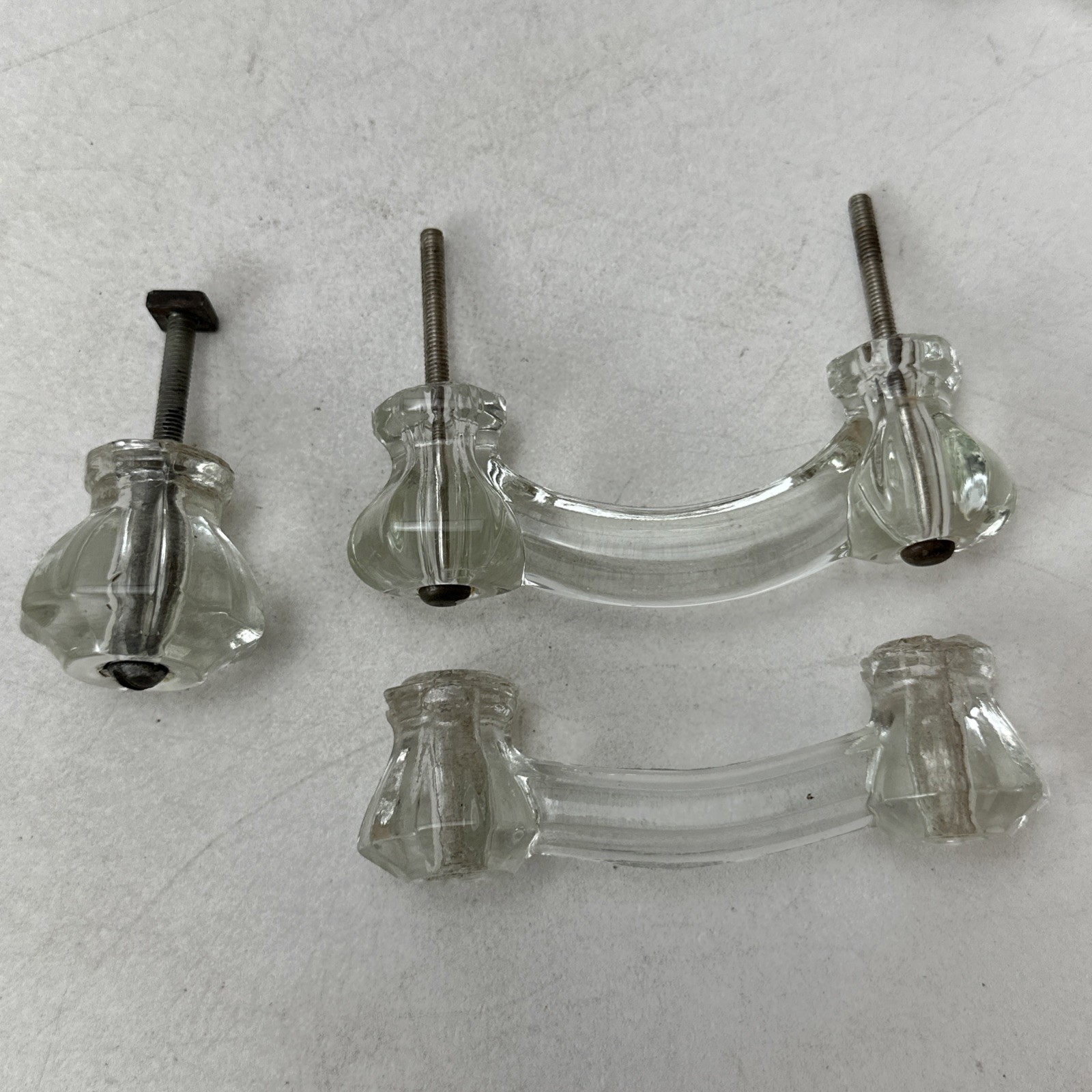 Lot of 9 Vintage Glass Drawer Pulls 8 Handles 1 Knob Different Styles As Is