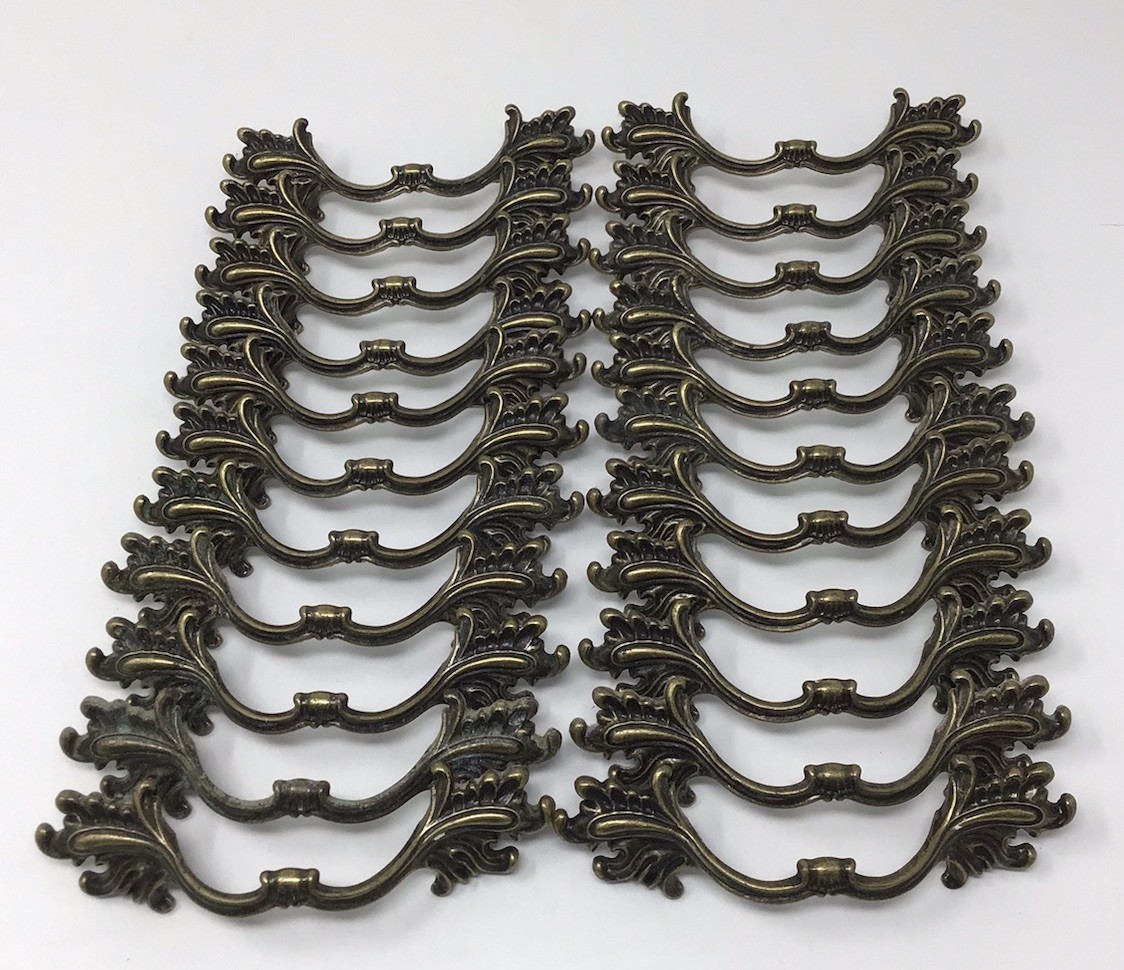 Vintage French Provincial Drawer Cabinet Pull Antique Bronze 3″ Handle Lot of 22