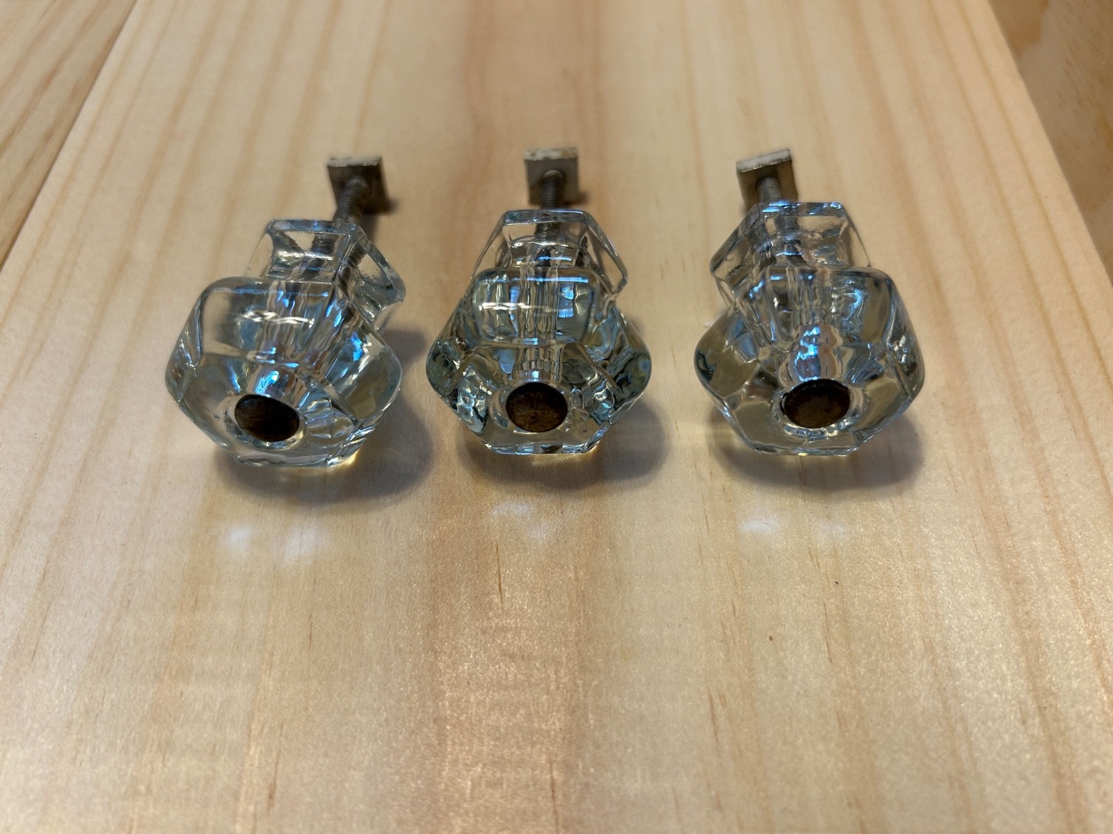 SET 3 + 1 1.125″L X 1.125W Antique Glass Drawer Pulls Knobs Hexagon 1920s