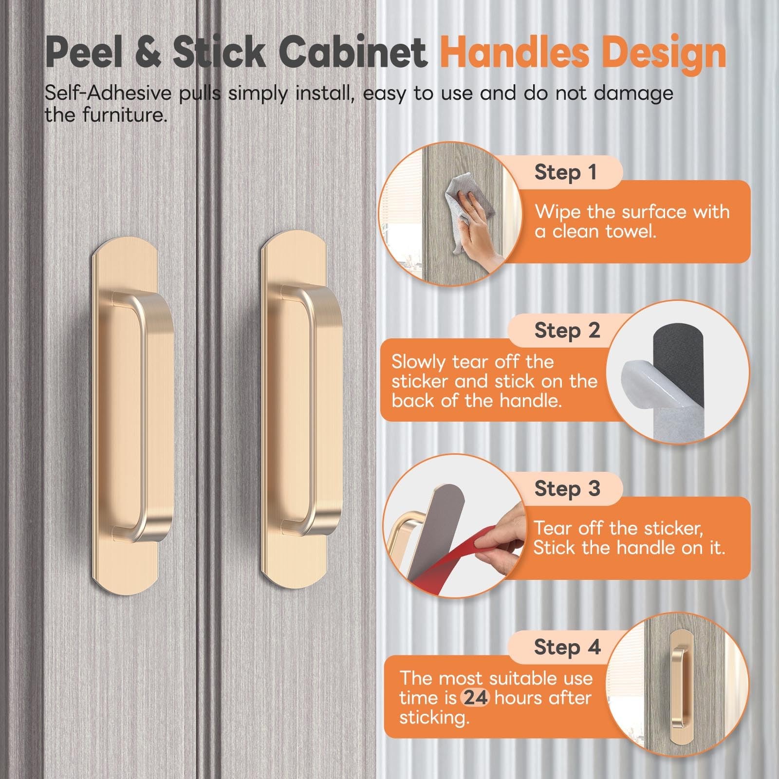 Mixizigoz 8 Pack 5.7 Inch Adhesive Cabinet Handles – No Drill Stick On Door