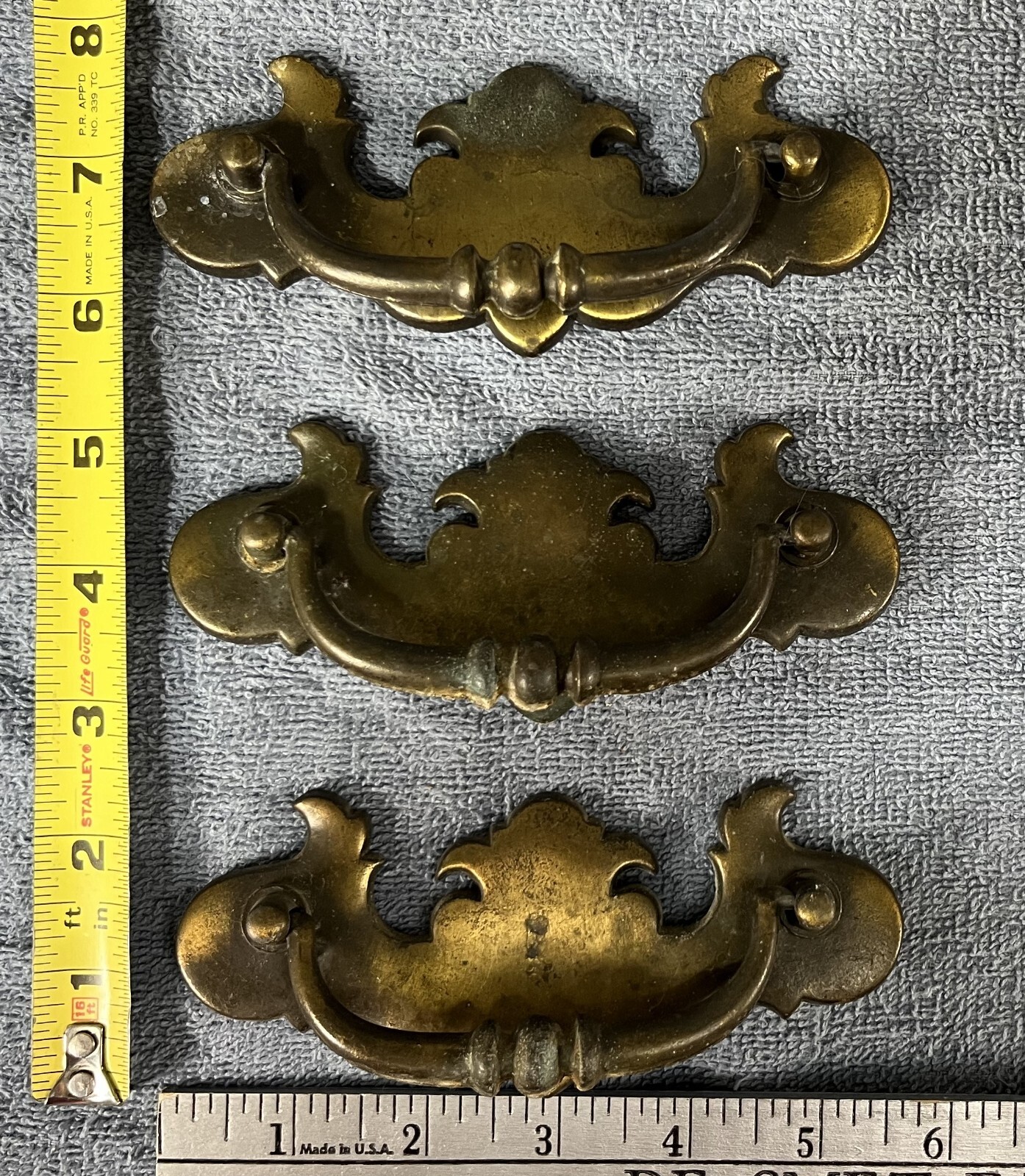 Vintage Drawer Handle Pulls – Large Drop Bail Pull Handles – Brass – Set of 3