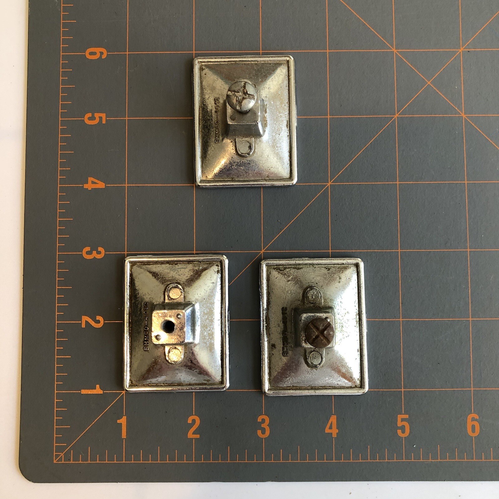 3 Vintage Mid Century Silver Chrome Finish Rectangular Cabinet Drawer Pulls MCM