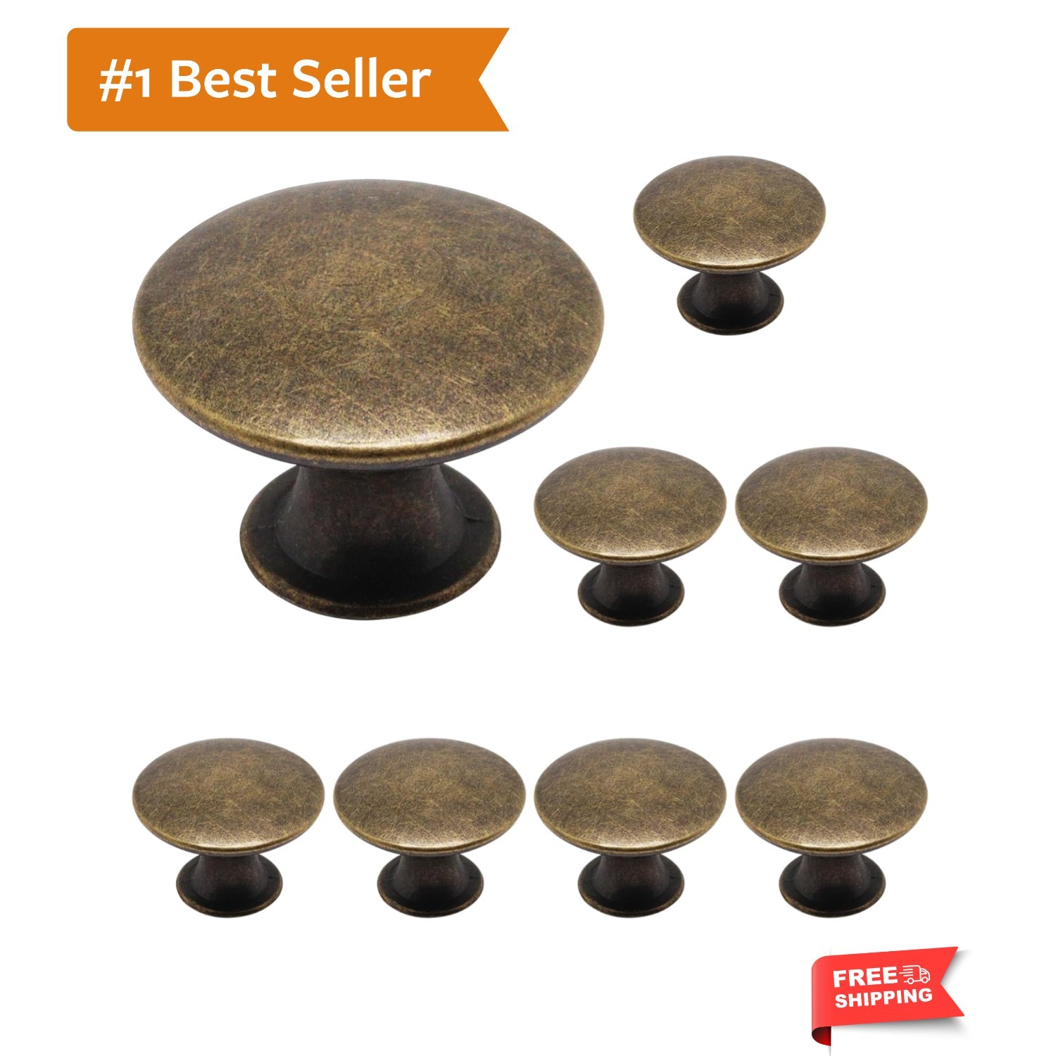 8 Pcs Antique Brass Cabinet Knobs, Round Dresser Knob Kitchen Drawer Knobs, S…