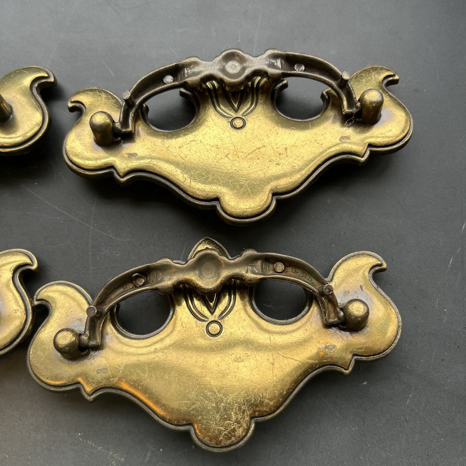 Set of 4 Vintage Brass Chippendale Batwing Drawer Pulls Bail Handles with Screws