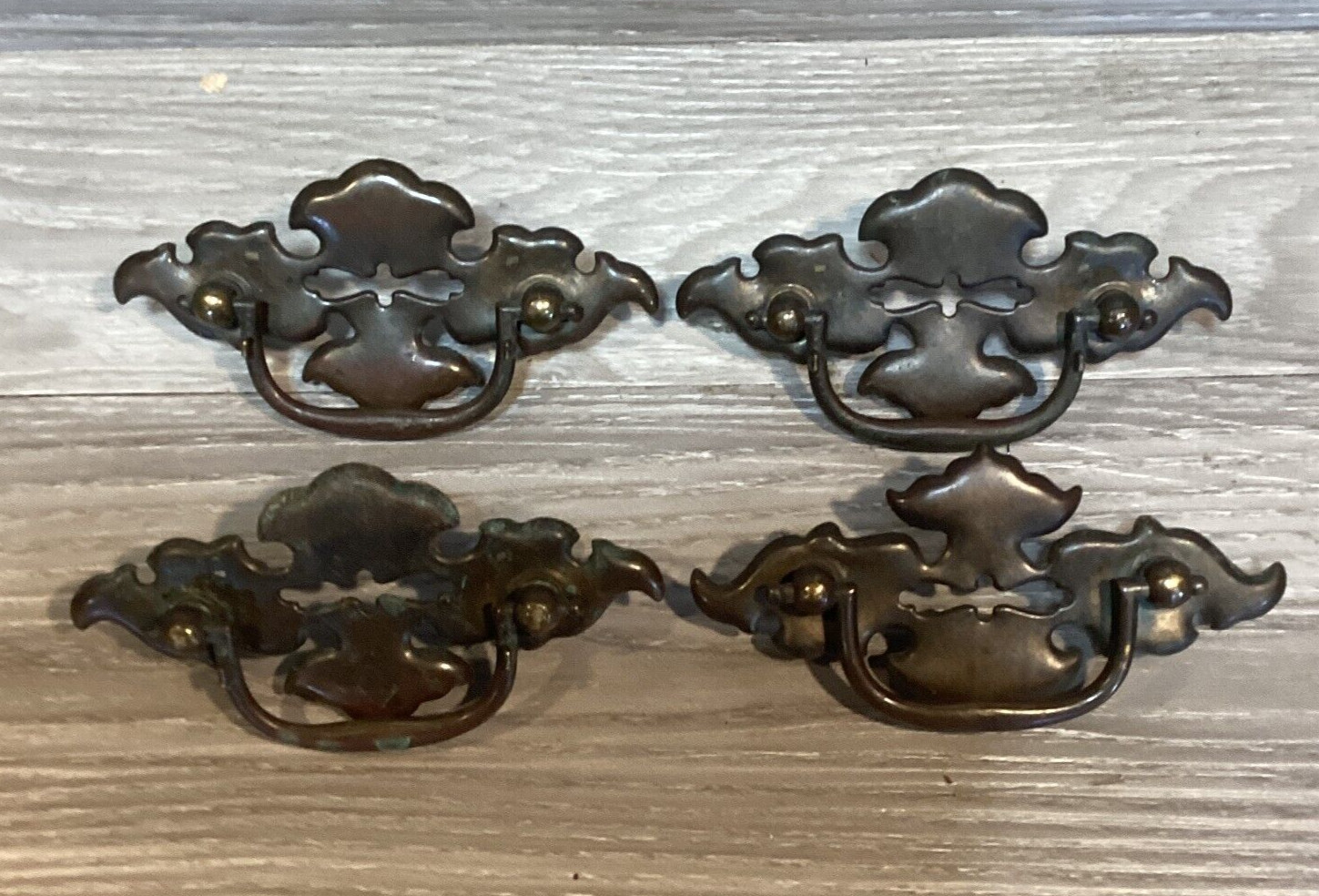 4 Brass Batwing Drawer Pulls 2.5 Inch CTC Cabinet Hardware with Screws Vintage