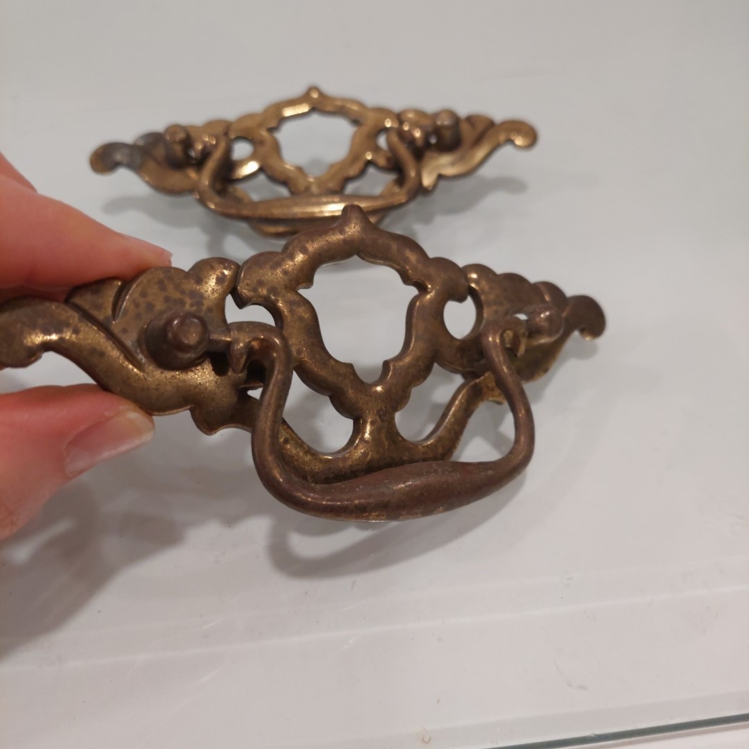 Two Large Vintage Brass Ornate Drop Bail Handle Drawer Pull 5.25″ Wide