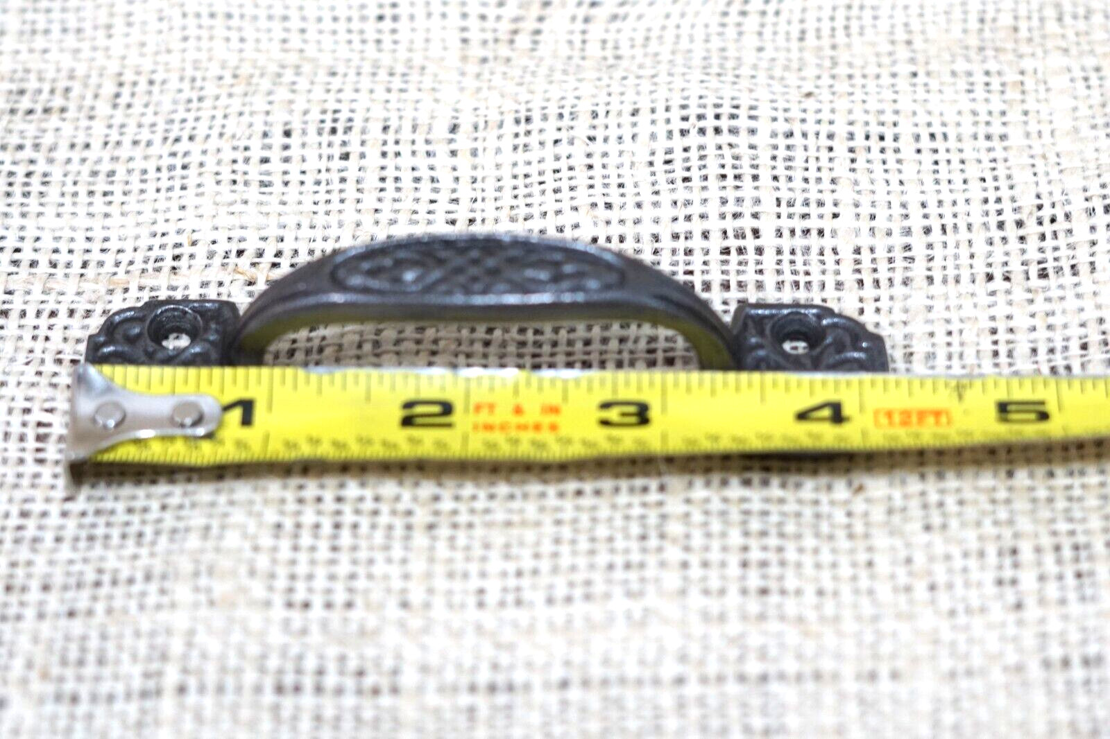 5 Small Drawer Pulls 4 1/4″ Window Antique Vintage Style Ornate Rustic Cast Iron
