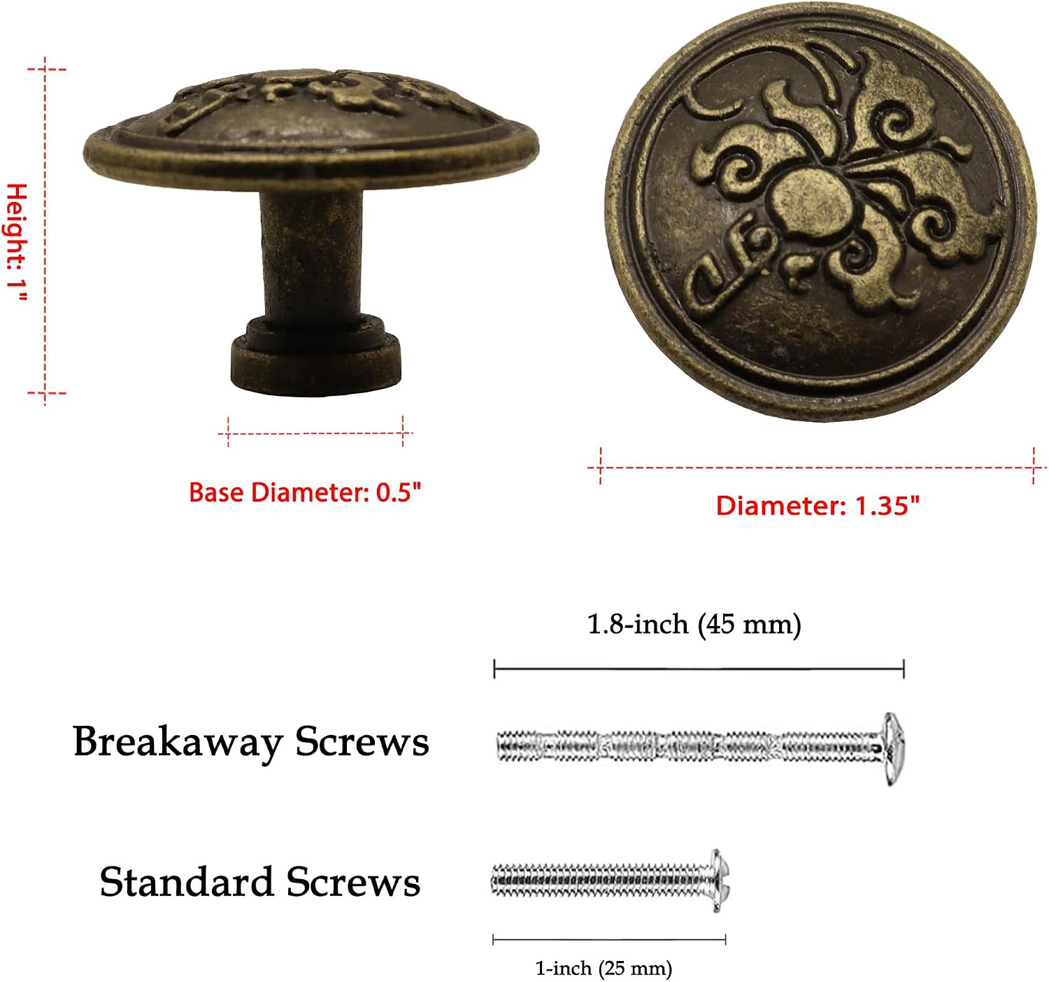 Antique Brass Cabinet Knobs 10 Pack, Vintage Floral Scroll Drawer Pulls, Zinc…