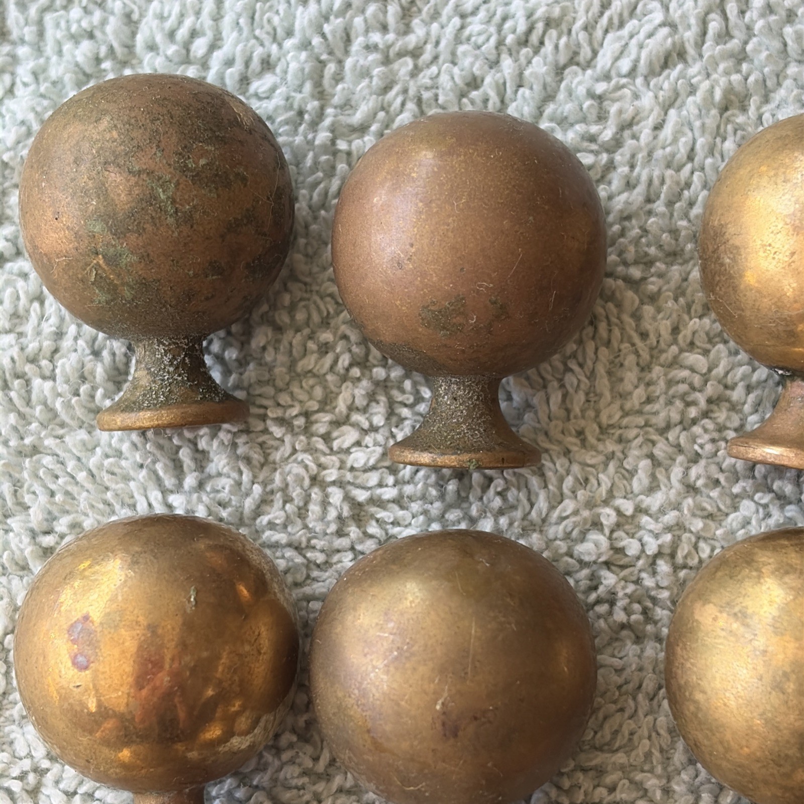 44 Brass Drawer One Inch Pulls, Round Cannon Ball Style Nice Patina!