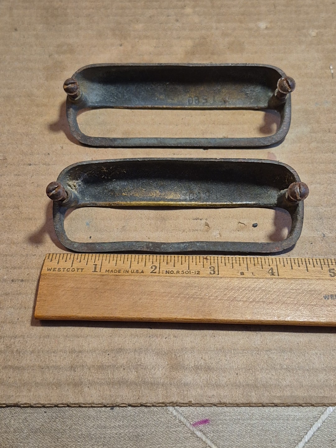 Pair Of Vintage Brass Drawer Pulls Reclaimed 4″ Centers
