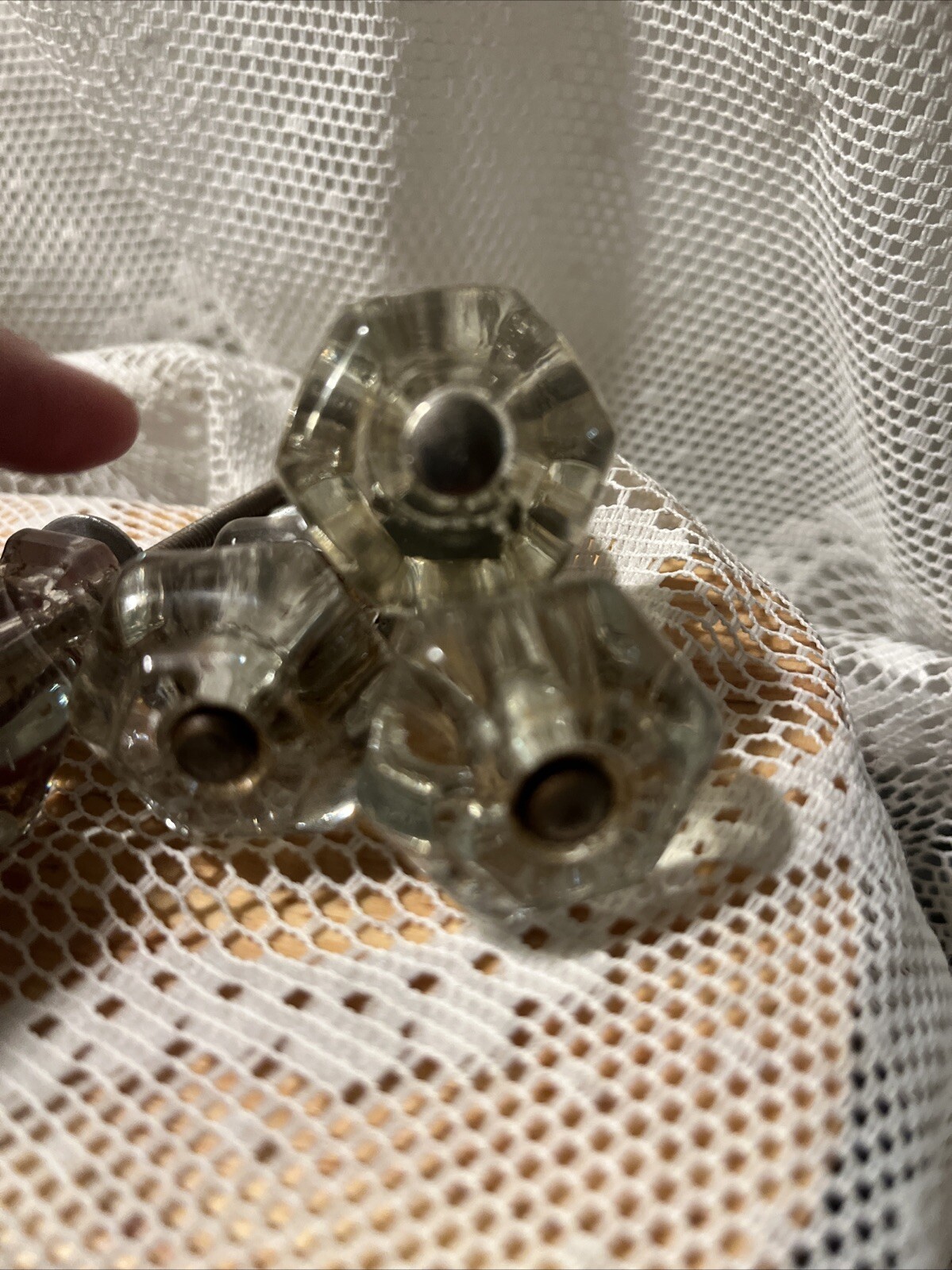 5 Vintage Antique Clear Glass Hexagon Dresser Drawer Cabinet Pulls Knob 1 1/2″