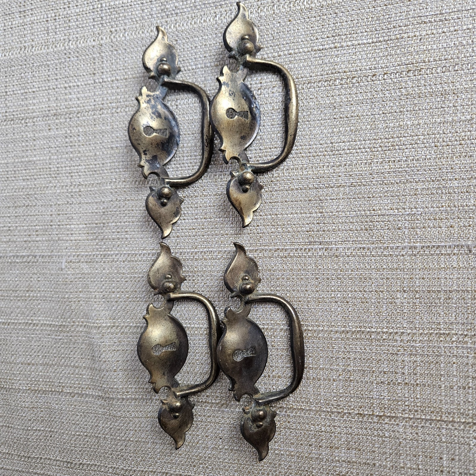Keeler Brass Drawer Pulls Set 4 Keyhole Bail Handles Vintage Ornate 5″