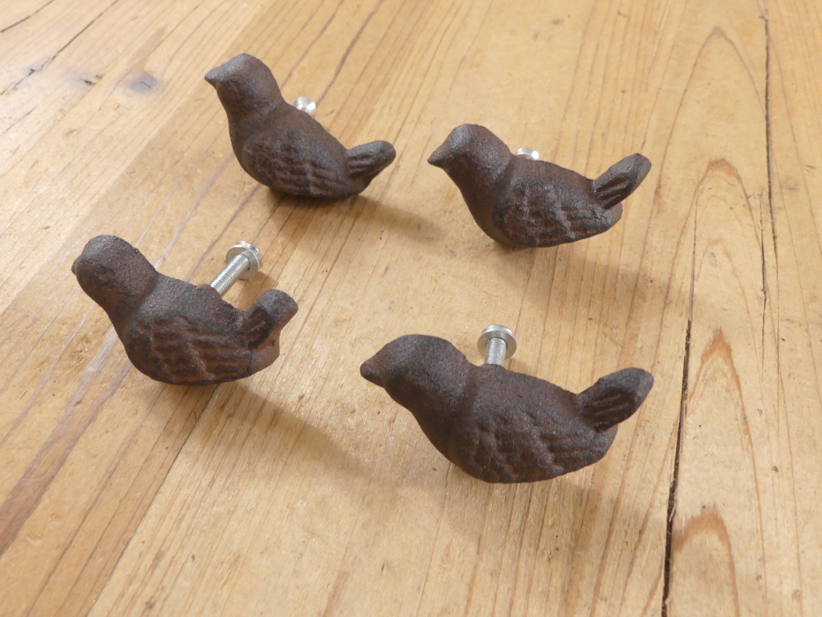 4 CAST IRON BIRD CABINET KNOBS PULLS DRAWER DRESSER HANDLES RUSTIC BIRDS SPARROW