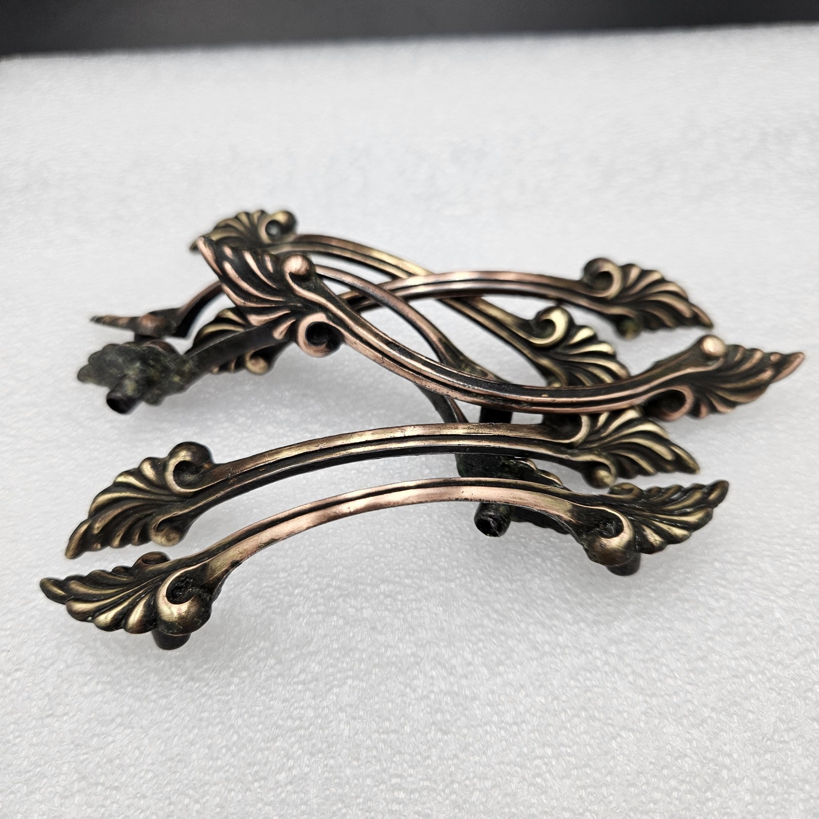 7 Drawer Handle Pulls, Victorian Ornate Scrolling, Brass, Copper & Black 3″