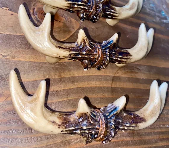 Set of 2 Western Rustic Deer Antlers Door Pull Furniture Hardware Bar Handles
