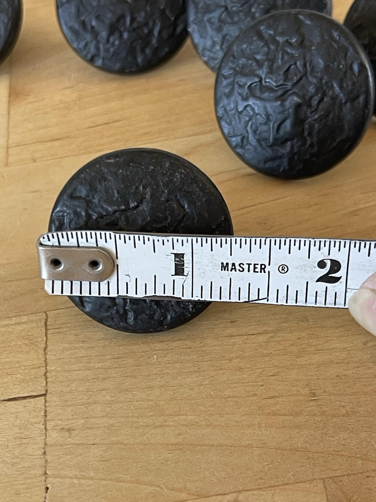 6 Vintage Mid Century Black Knob Drawer Pulls Textured Round 1.25” W/Screws