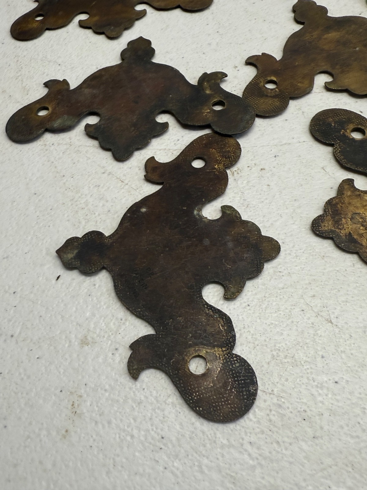 Antique Chippendale Brass batwing set of 12 old surface hardware restoration