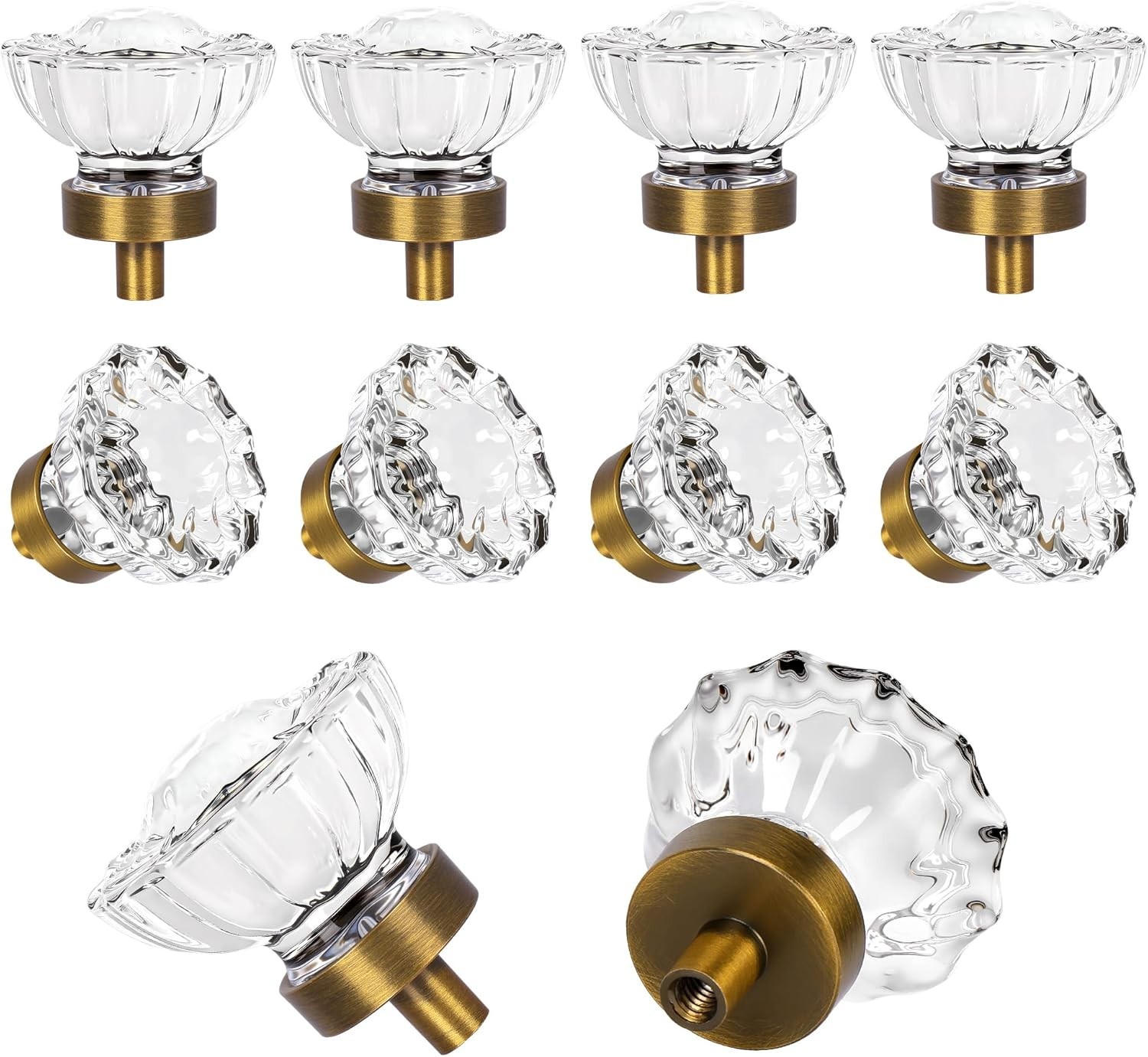 Elegant 8 Pack Antique Brass Glass Cabinet Knobs – Vintage Crystal Design