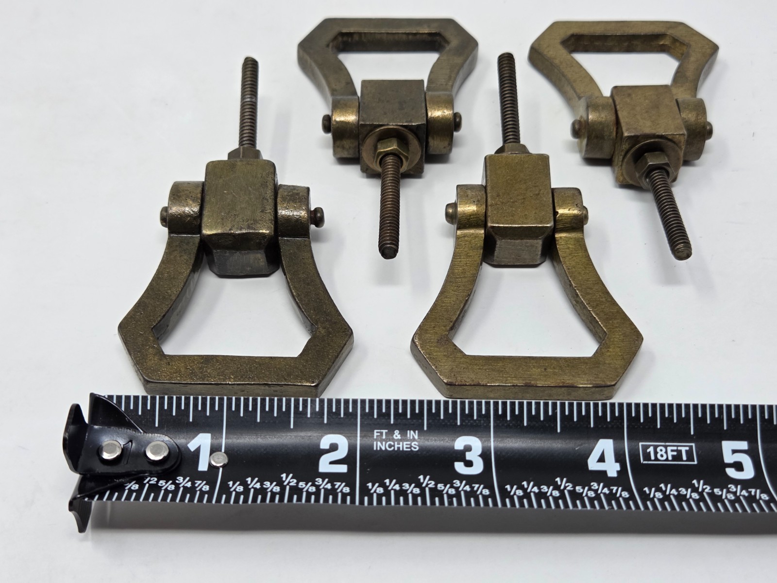 VINTAGE BRASS DROP BAIL PULL HANDLES ANTIQUE STYLE SINGLE HOLE DRAWER KNOB LOT 4