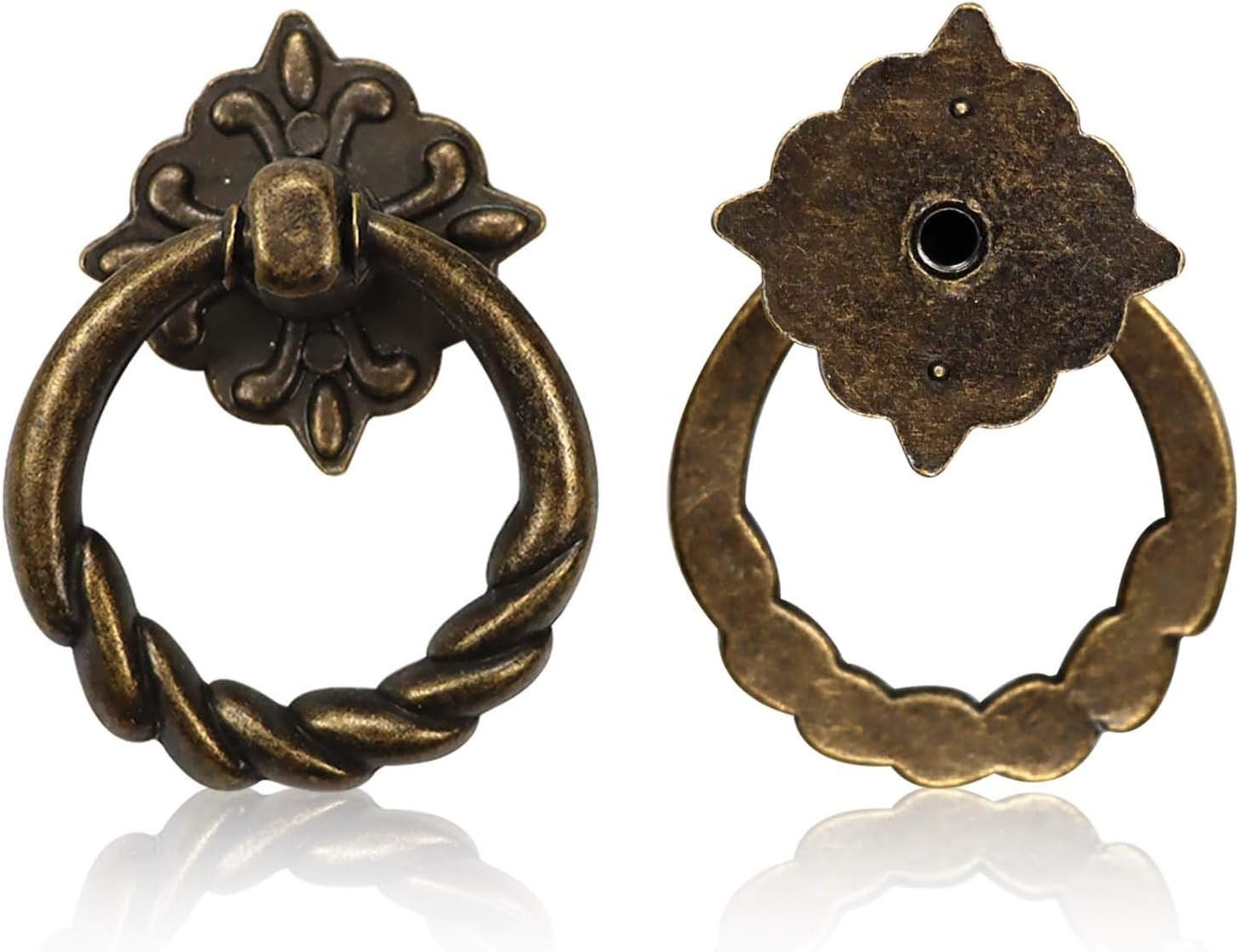 Antique Bronze Drop Ring Knobs – 6 Piece Set for Stylish Cabinets & Dressers