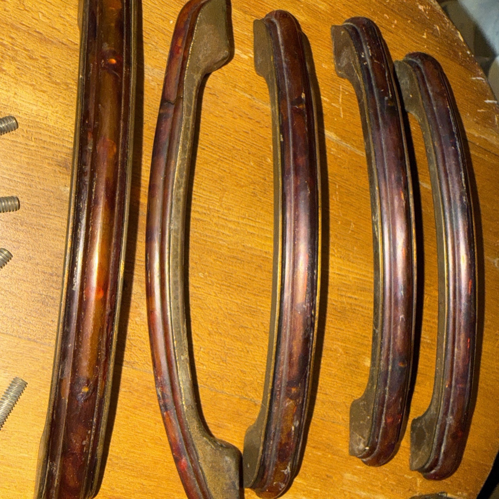 Set of 6 Art Deco Bakelite & Brass Drawer Pulls / Handles. Original Screws Incl