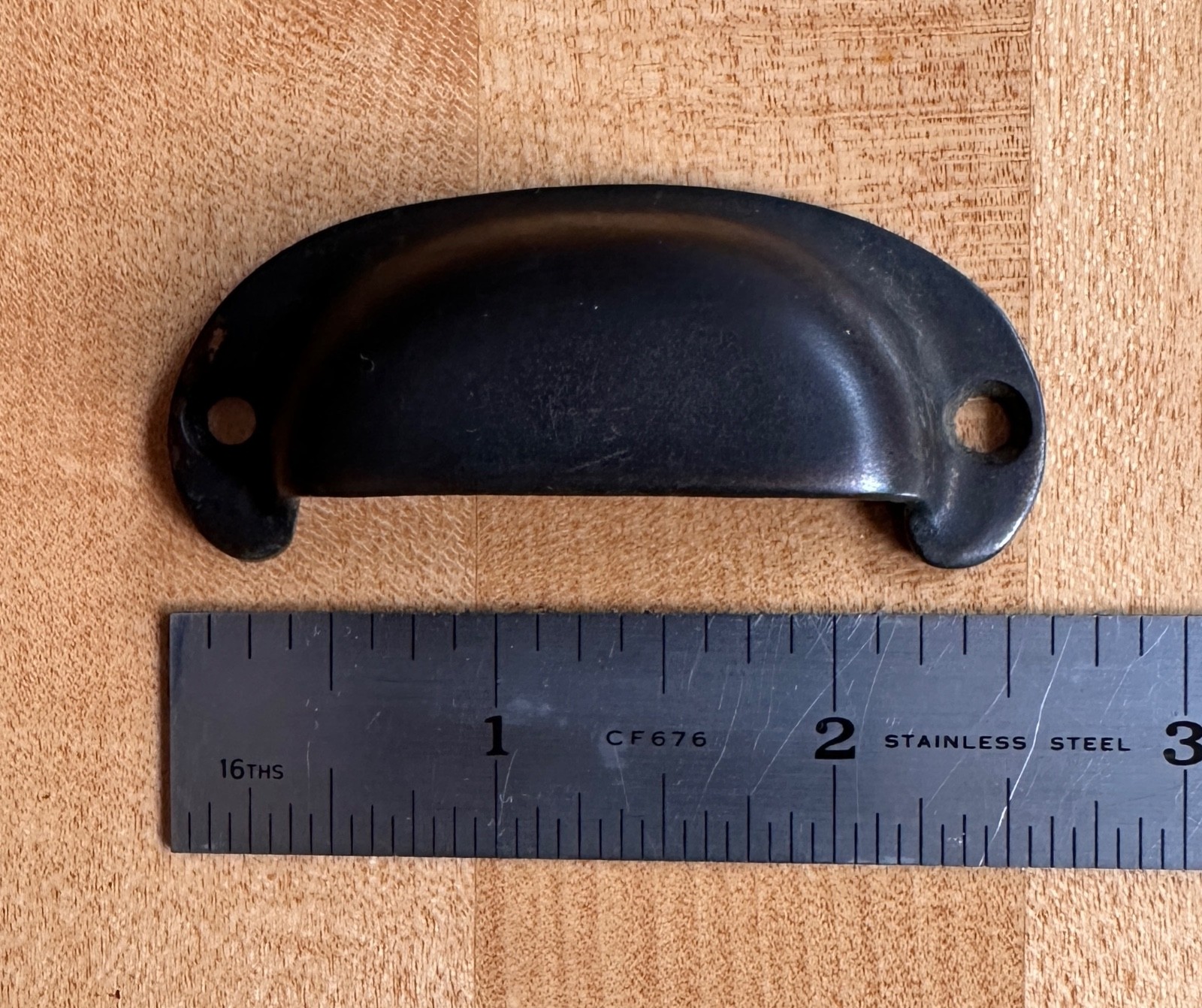 Large Vintage Cast Steel Bin/Cup Cabinet Drawer Pull
