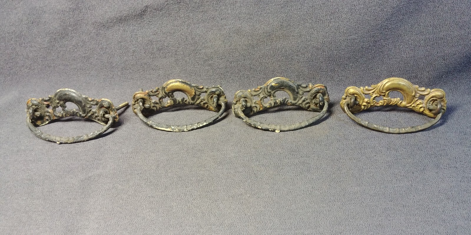 4 Victorian Matching Brass Iron Bail Drop Handle Furniture Pull Hardware 3″ Post