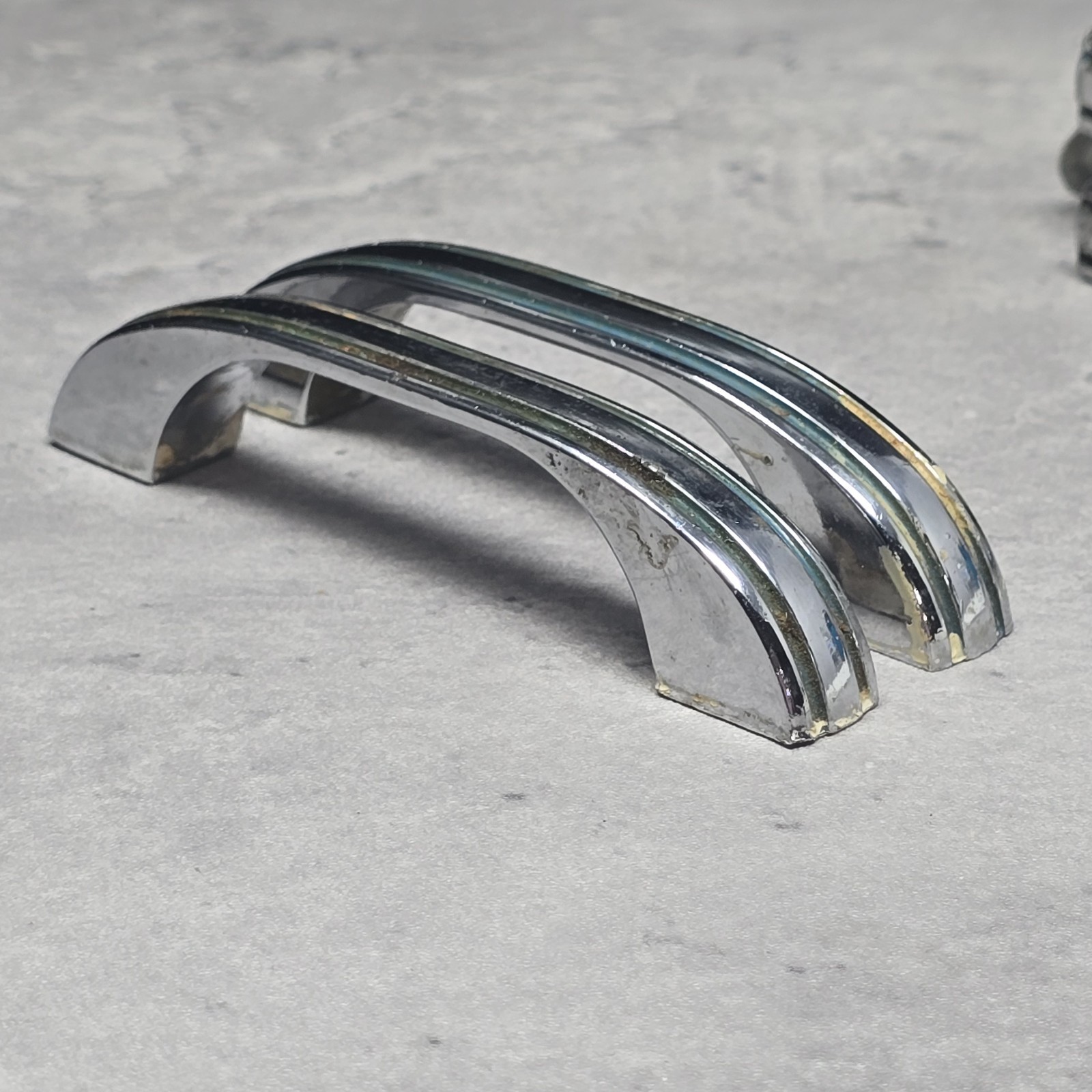 1920s Chrome Drawer Pulls Cabinet Art Deco Architectural Salvage 3″ Centers