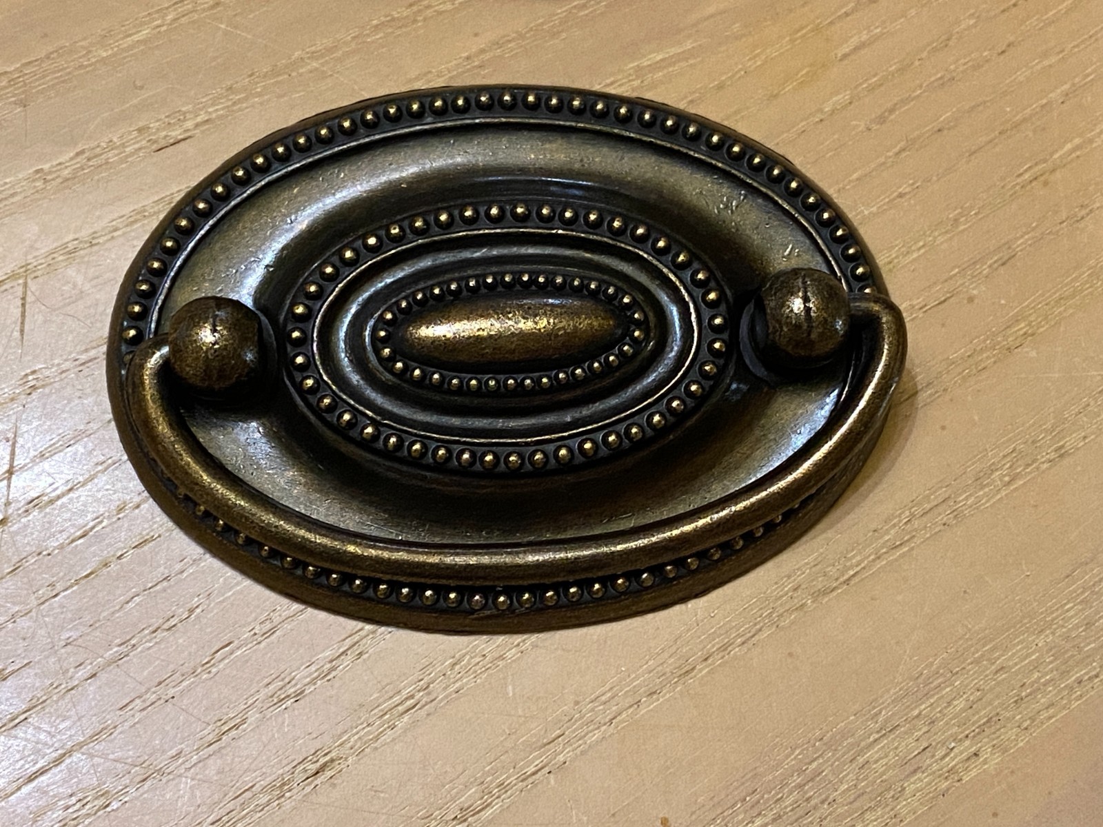 Lot of 7 Dresser Pull Antique Brass Bail Drawer Pull Oval Drop Swing Hand