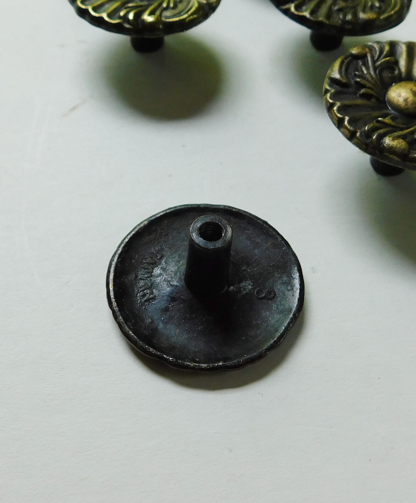 Lot of 6 Vintage Burnished Brass Round Knobs Floral French Provencial 3/8″ MORE