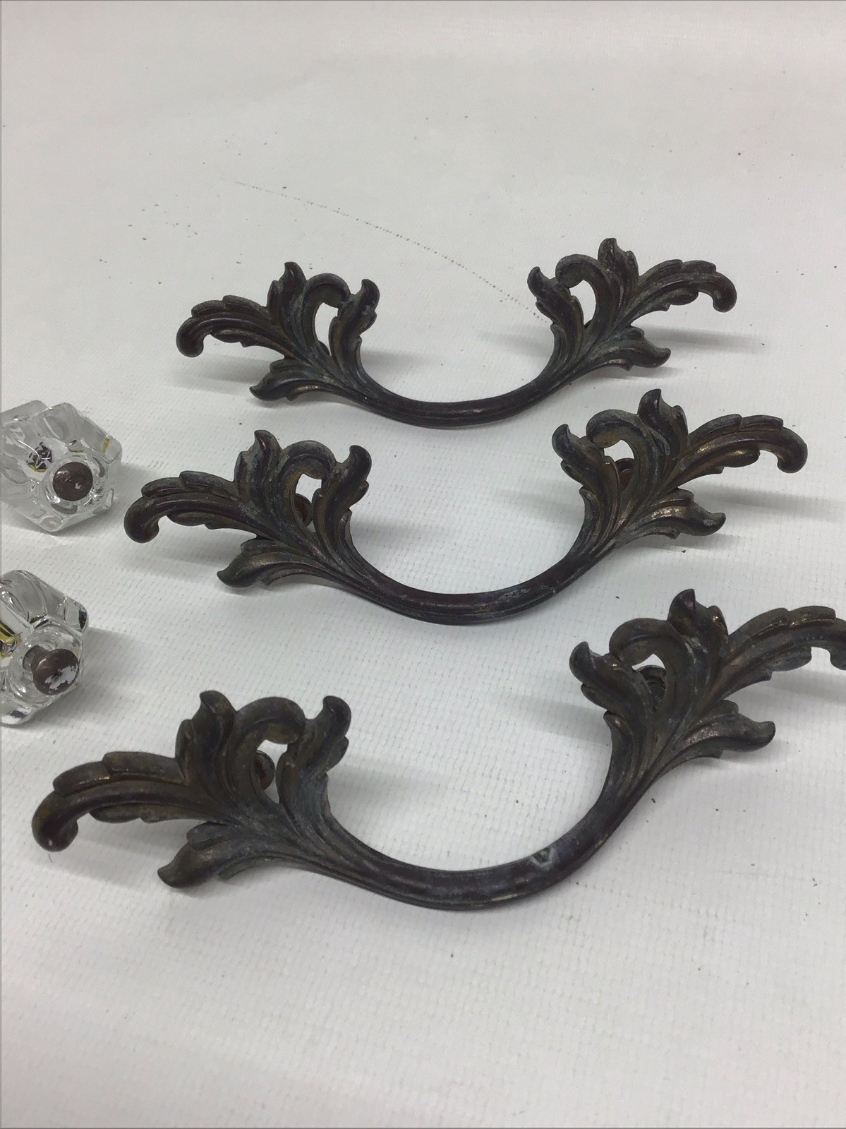 Vintage KBC French Provincial Drawer Pulls & 2 Crystal Knobs
