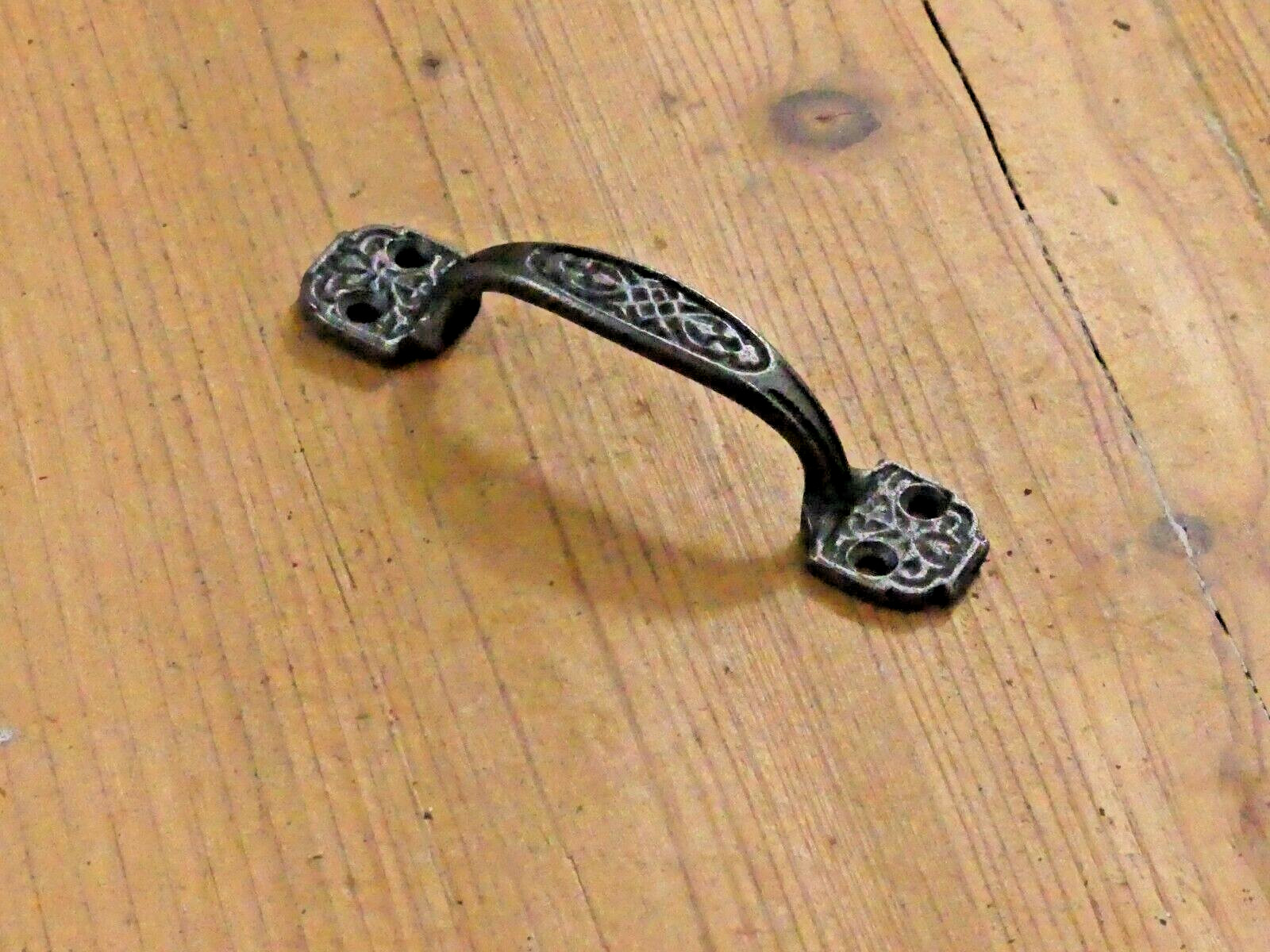 10 Small Drawer Pulls 4 1/4″ Window Antique Vintage Style Ornate Cast Iron Grasp