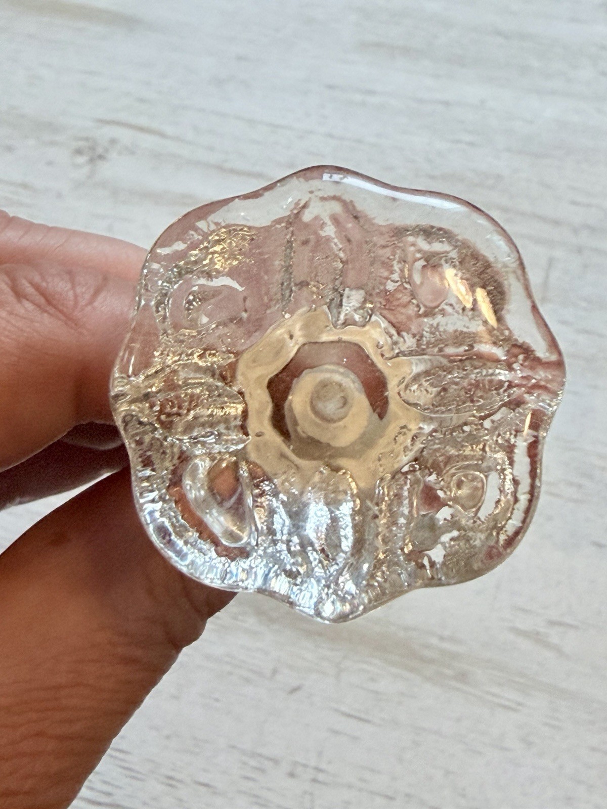 1 VINTAGE HOLLYWOOD REGENCY Flower Glass CRYSTAL Cabinet Drawer KNOBS DOOR PULLS
