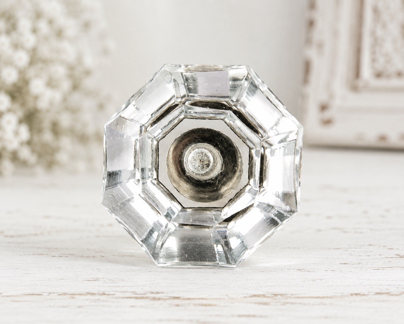 Faceted Octagon Glass Knob Depression Glass Drawer Cabinet Knobs 1.13”