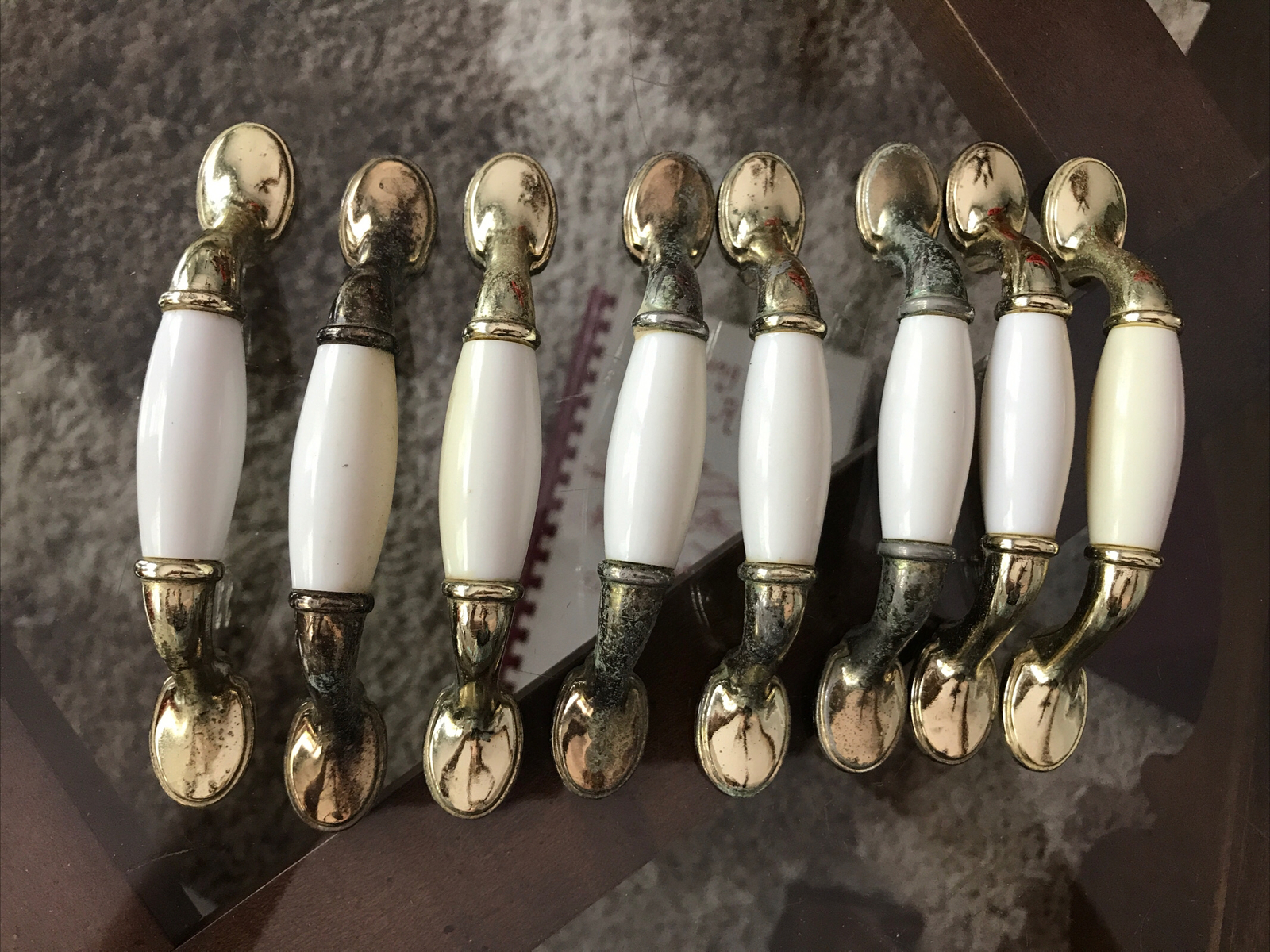Traditional 5” Cream Acrylic Brass Mid-Century Modern Drawer Door Pull 3”