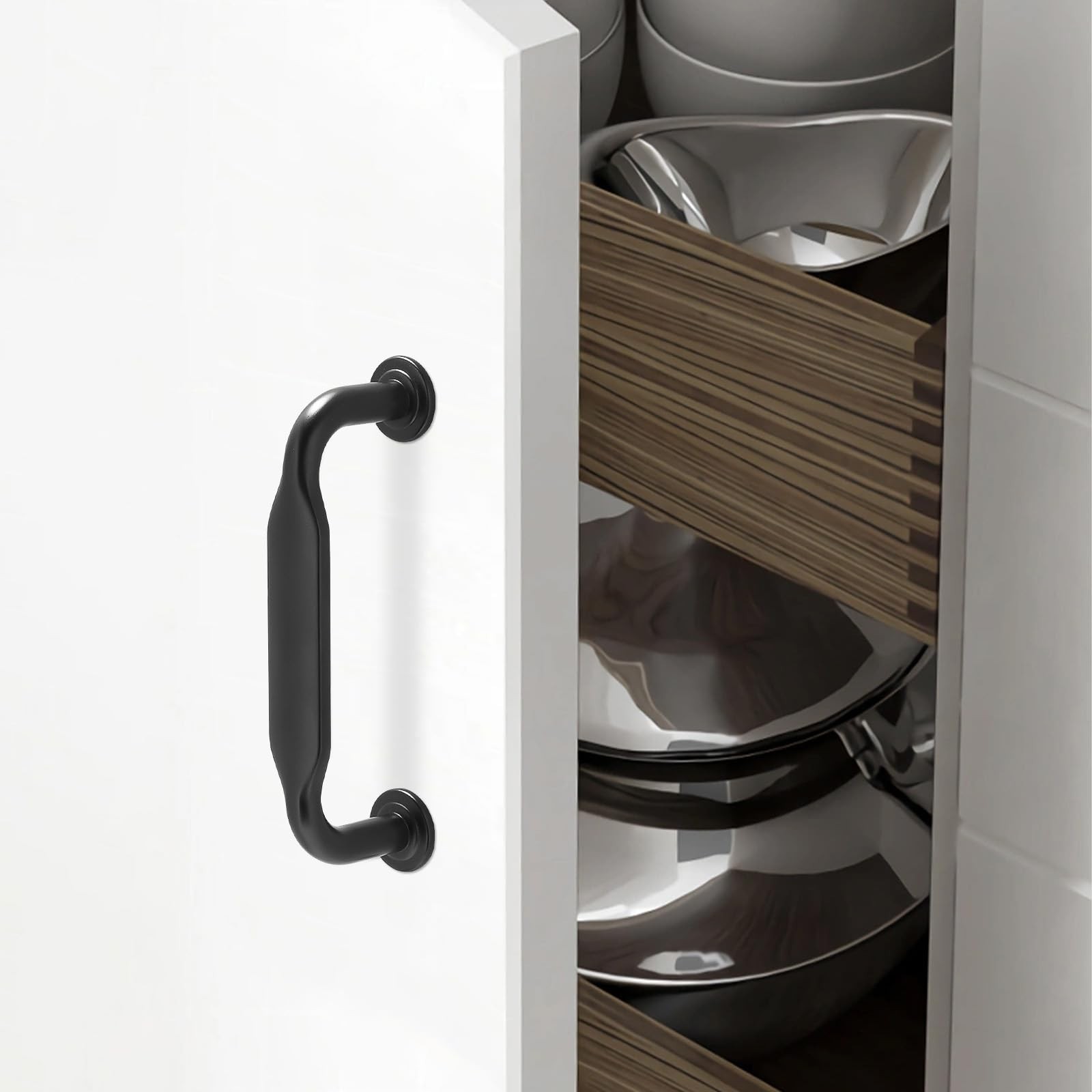 10 Pack Matte Black Cabinet Pulls 3 Inch(76mm) Hole Centers Kitchen Cabinet H…